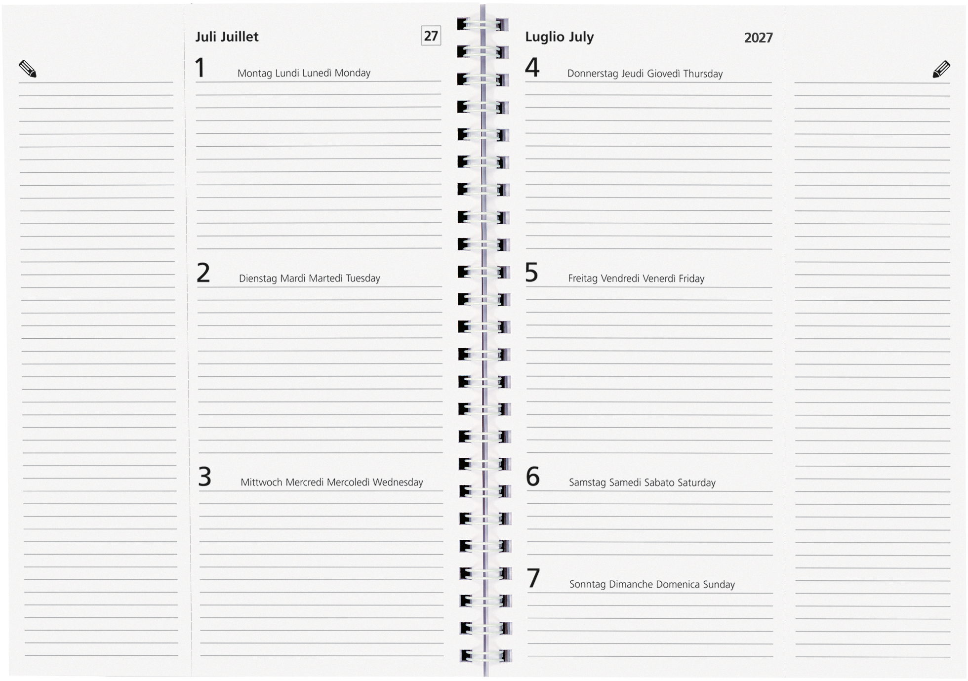 photo BIELLA Agenda Poly-Table Wire-O 2027 808533000027U 1S/2P Rechange ML 14.8x20.8cm