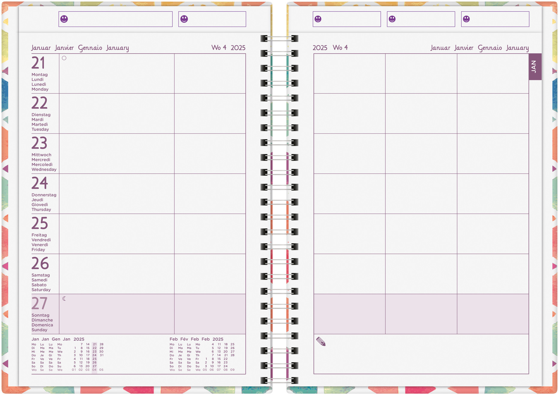 BIELLA Family Organizer Wire-O 2025 809535000025 1S/2P coloré ML 14.5x20.5cm