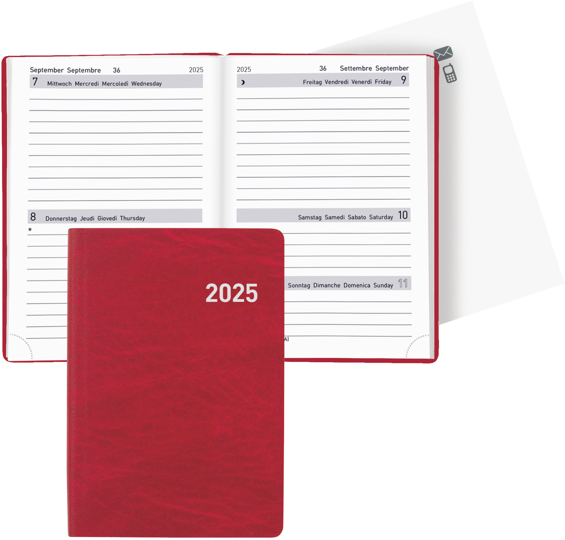 BIELLA Agenda Tell 2025 823201450025 2J/1P rouge ML 8.5x12.5cm