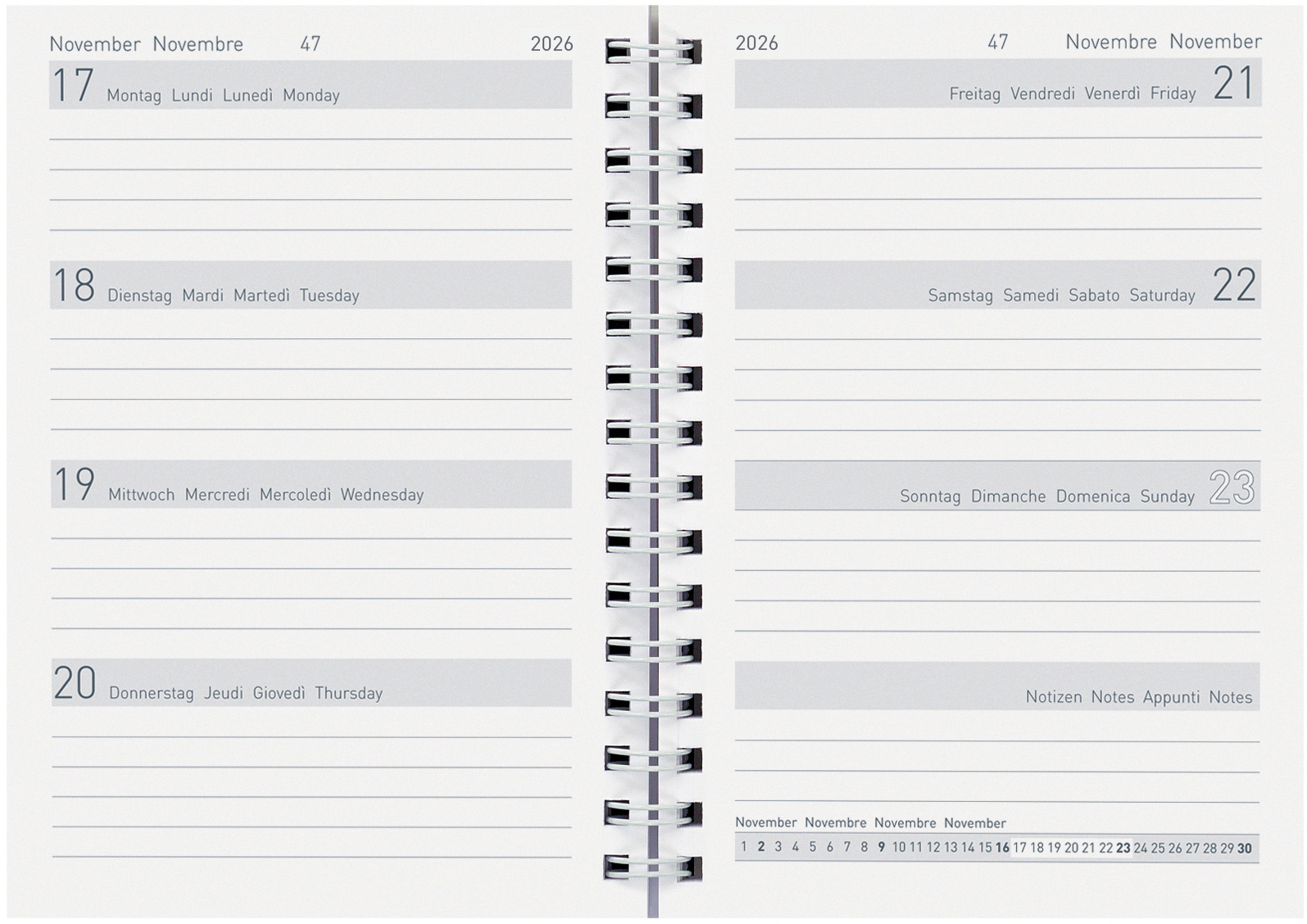 photo BIELLA Agenda Memento Wire-O 2026 858678000026U 1S/2P Rechange ML 10.1x14.2cm