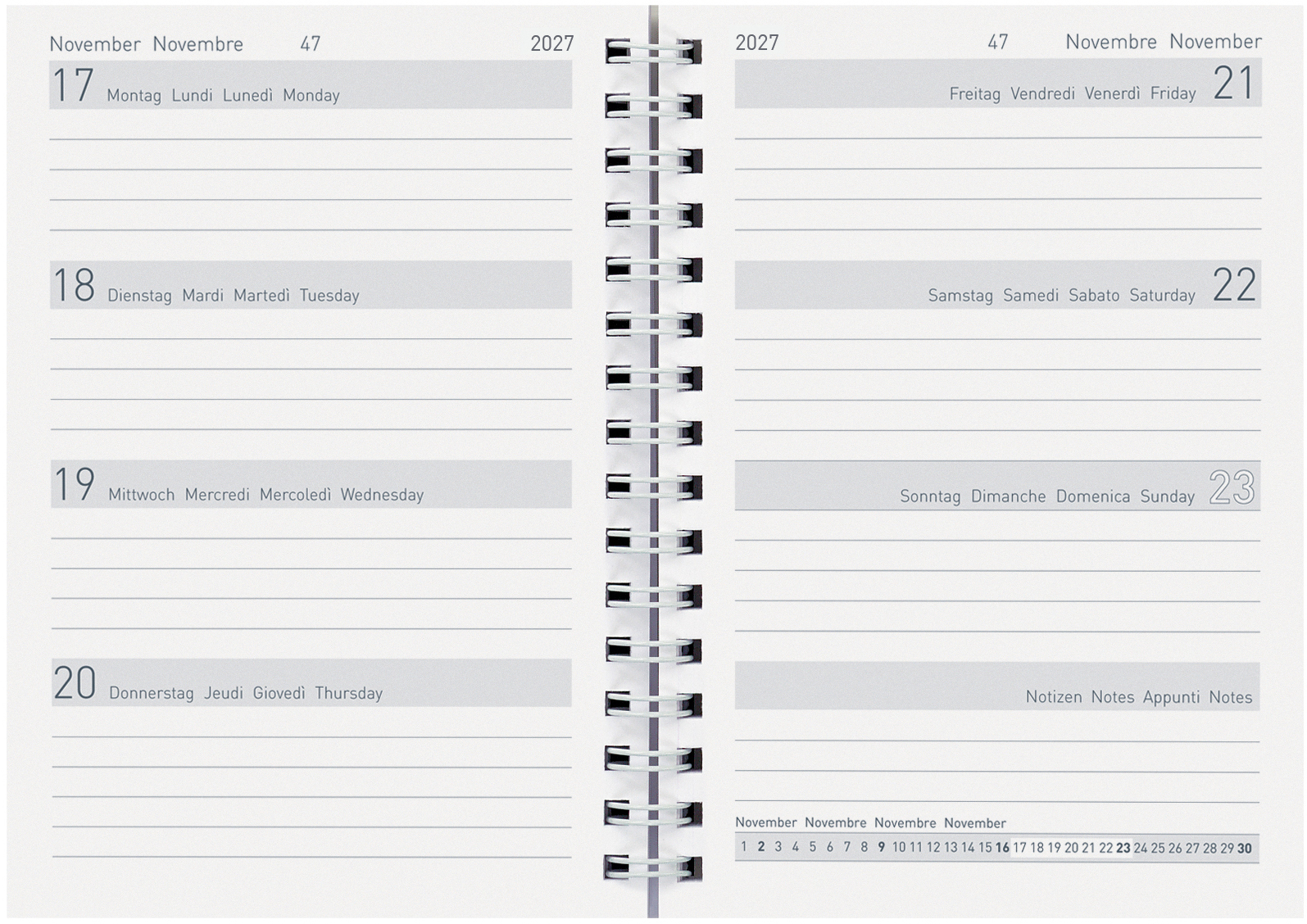 photo BIELLA Agenda Memento Wire-O 2027 858678000027U 1S/2P Rechange ML 10.1x14.2cm