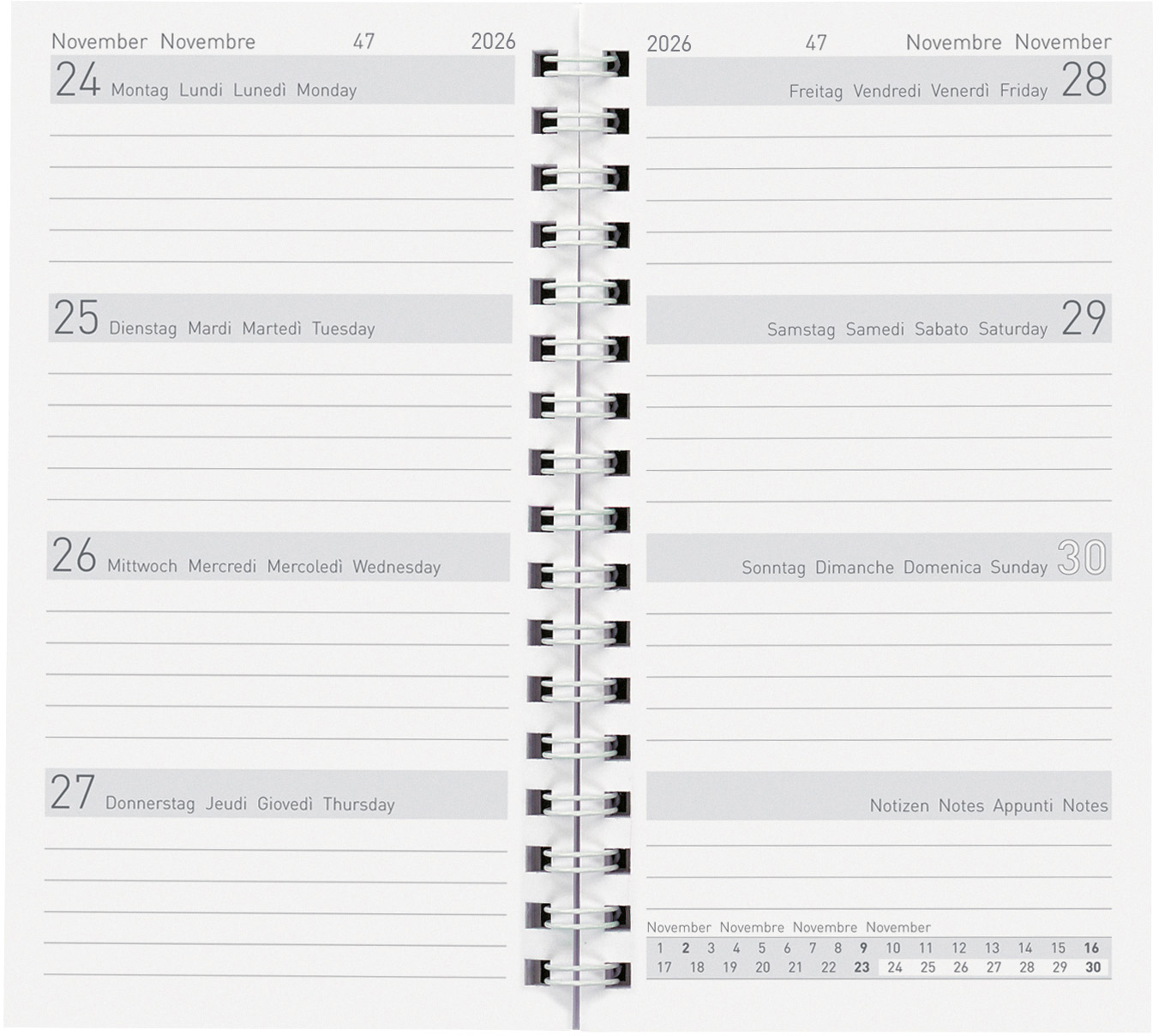 photo BIELLA Agenda Bruxelles Wire-O 2026 858778000026U 1S/2P Rechange ML 8.5x15.3cm