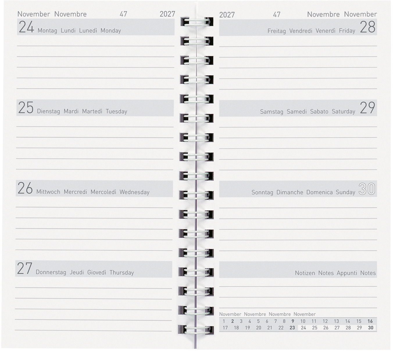 photo BIELLA Agenda Bruxelles Wire-O 2027 858778000027U 1S/2P Rechange ML 8.5x15.3cm