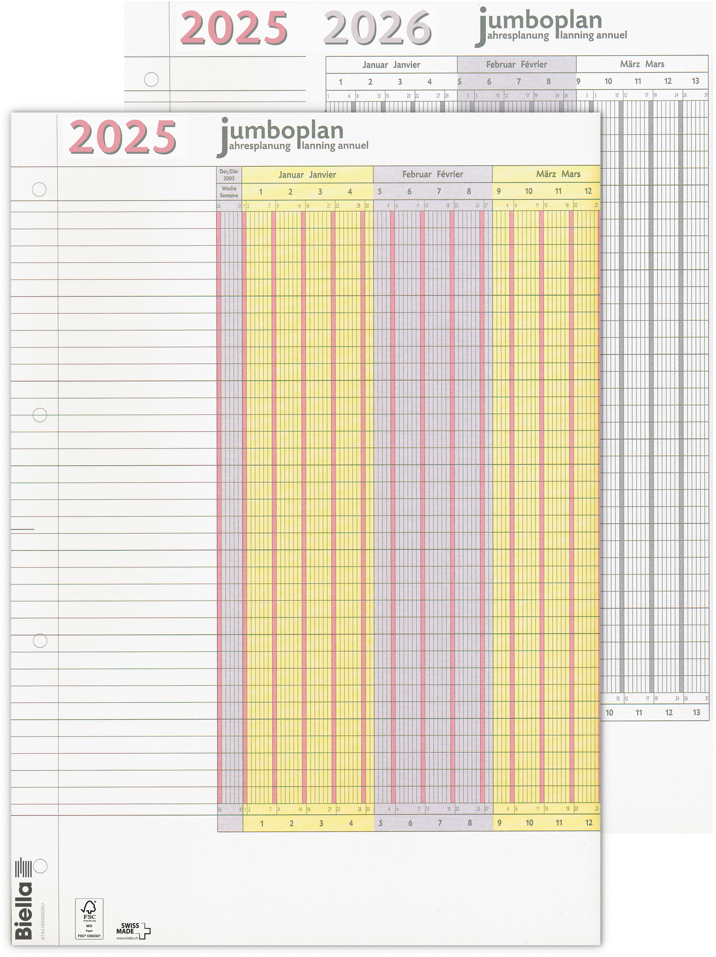 BIELLA Planning ann. Jumbo 2 Stk.2025 876418000025U 1A/1P blanc 64.5x29.7cm