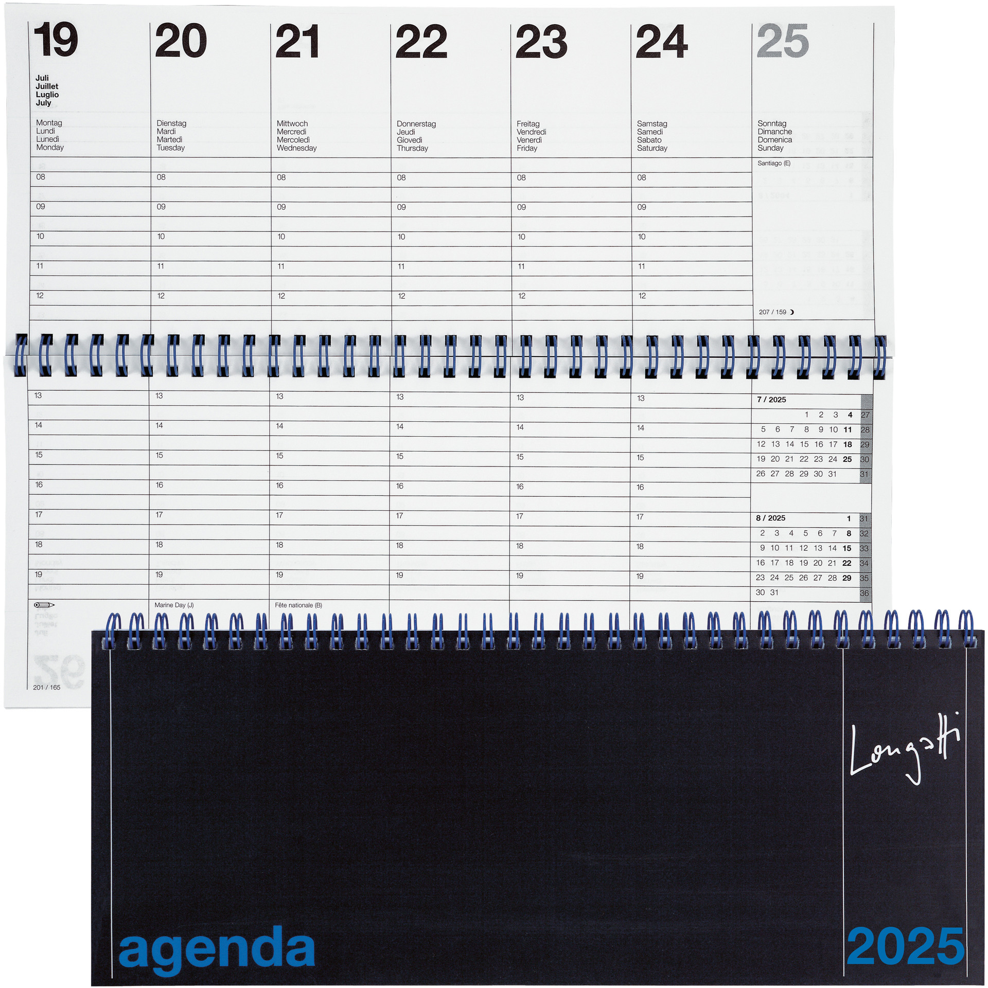BIELLA Agenda Longatti 2025 886271020025 1S/2P W-O noir ML 29.8x11.7cm