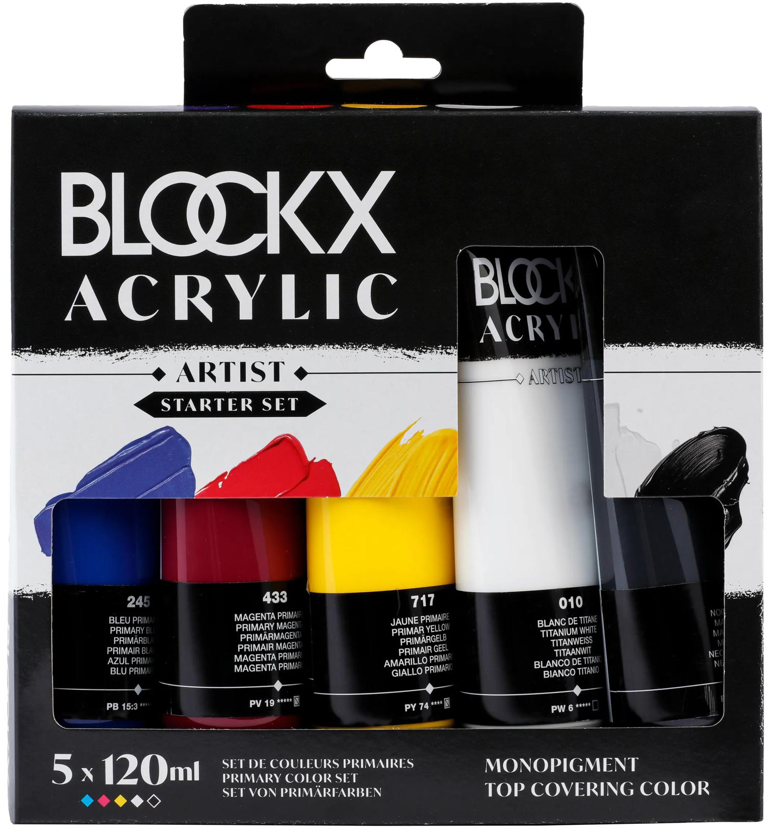 photo BLOCKX Peintures acryliques 5x120ml 65120BXC Couleurs primaires