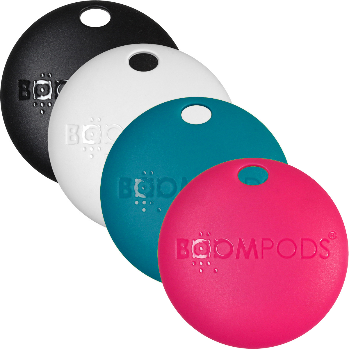 photo BOOMPODS Boomtag Multi Pack TAG4PK Black, Blue, White, and Pink