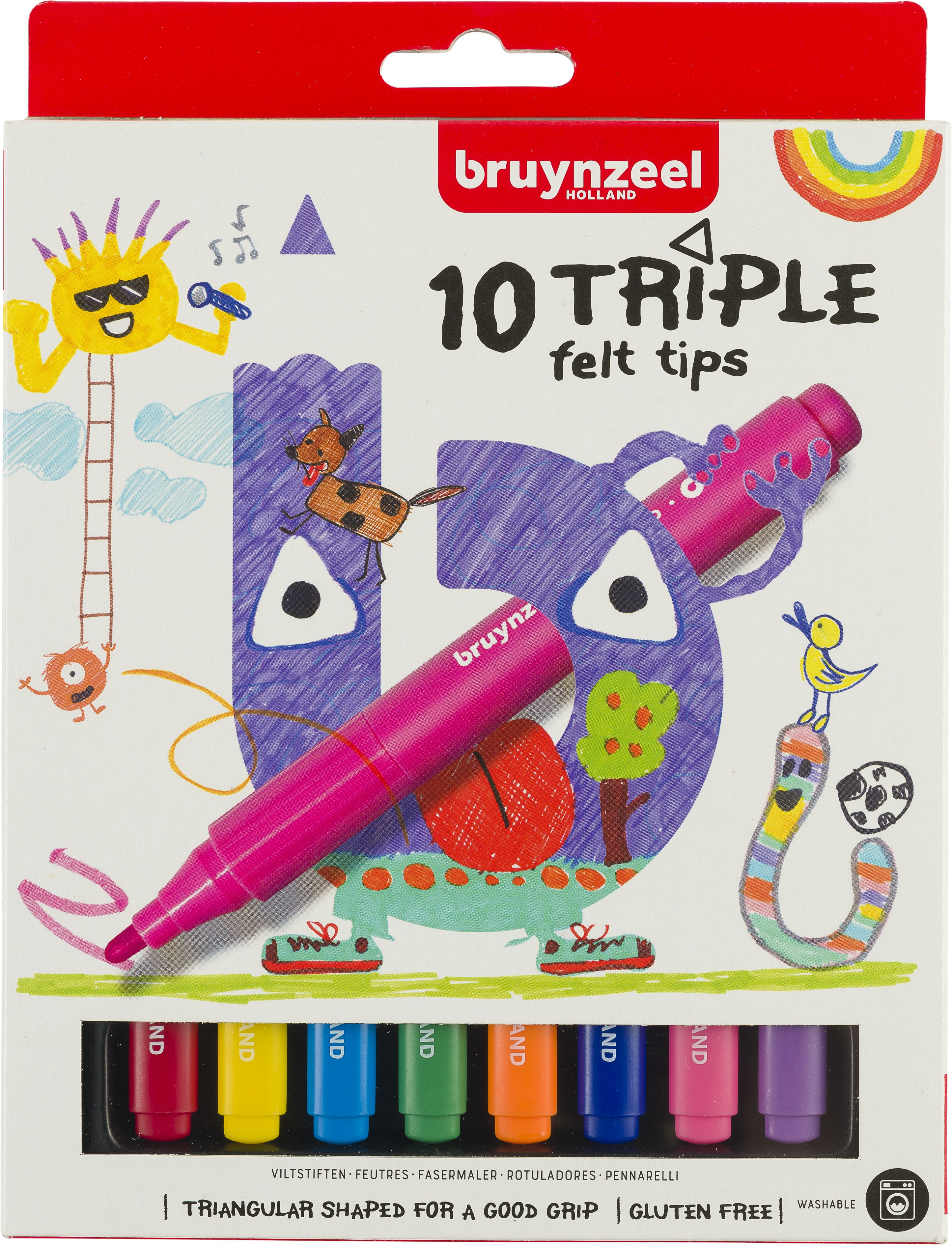 BRUYNZEEL Feutres Kids Triple 60123010 triangulaires, 10 couleurs