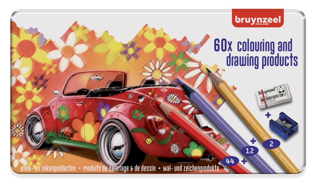 BRUYNZEEL Crayon de couleur Kids 60312904 60 couleurs étui en métal