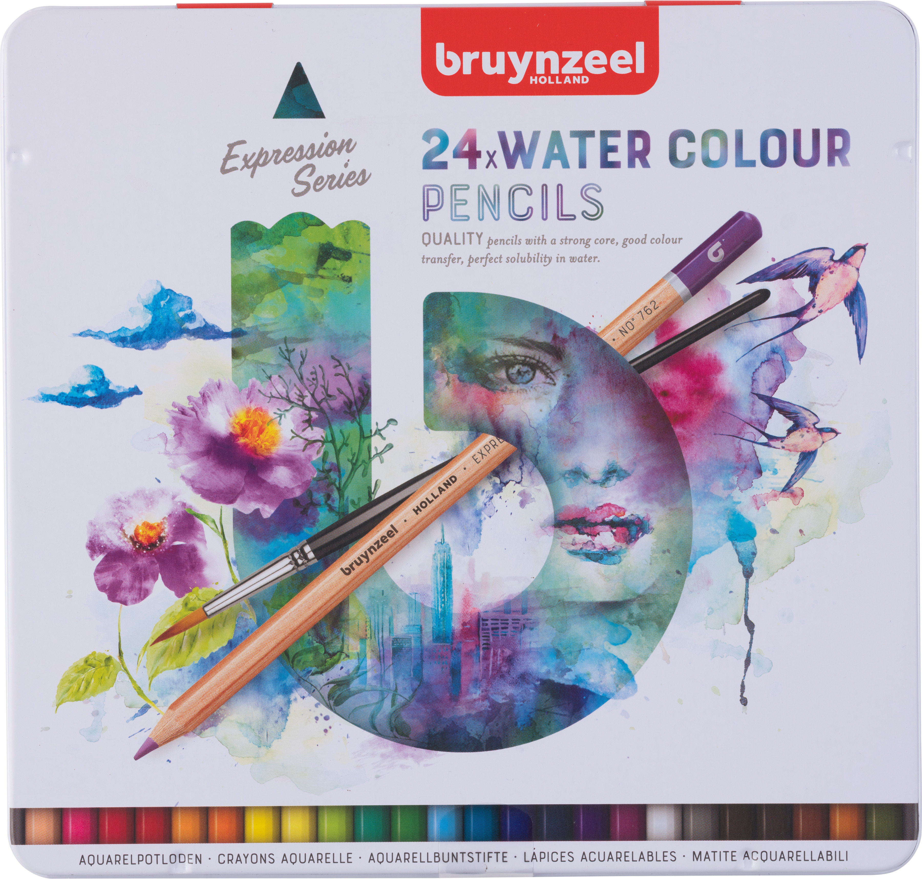 BRUYNZEEL Crayon d'aquarelle Expression 60313024 24 couleurs étui en métal 24 couleurs étui en métal