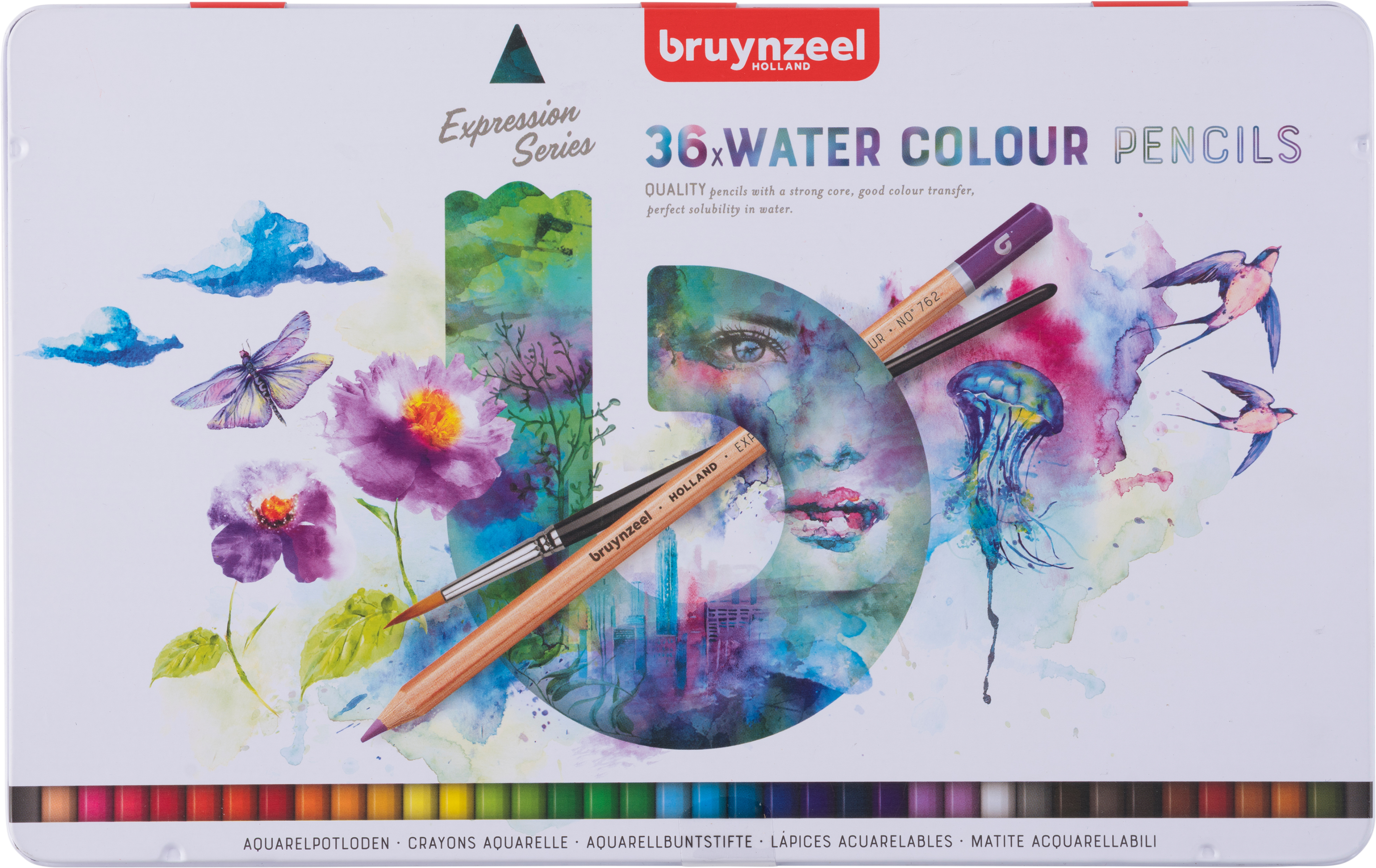 BRUYNZEEL Crayon d'aquarelle Expression 60313036 36 couleurs étui en métal 36 couleurs étui en métal