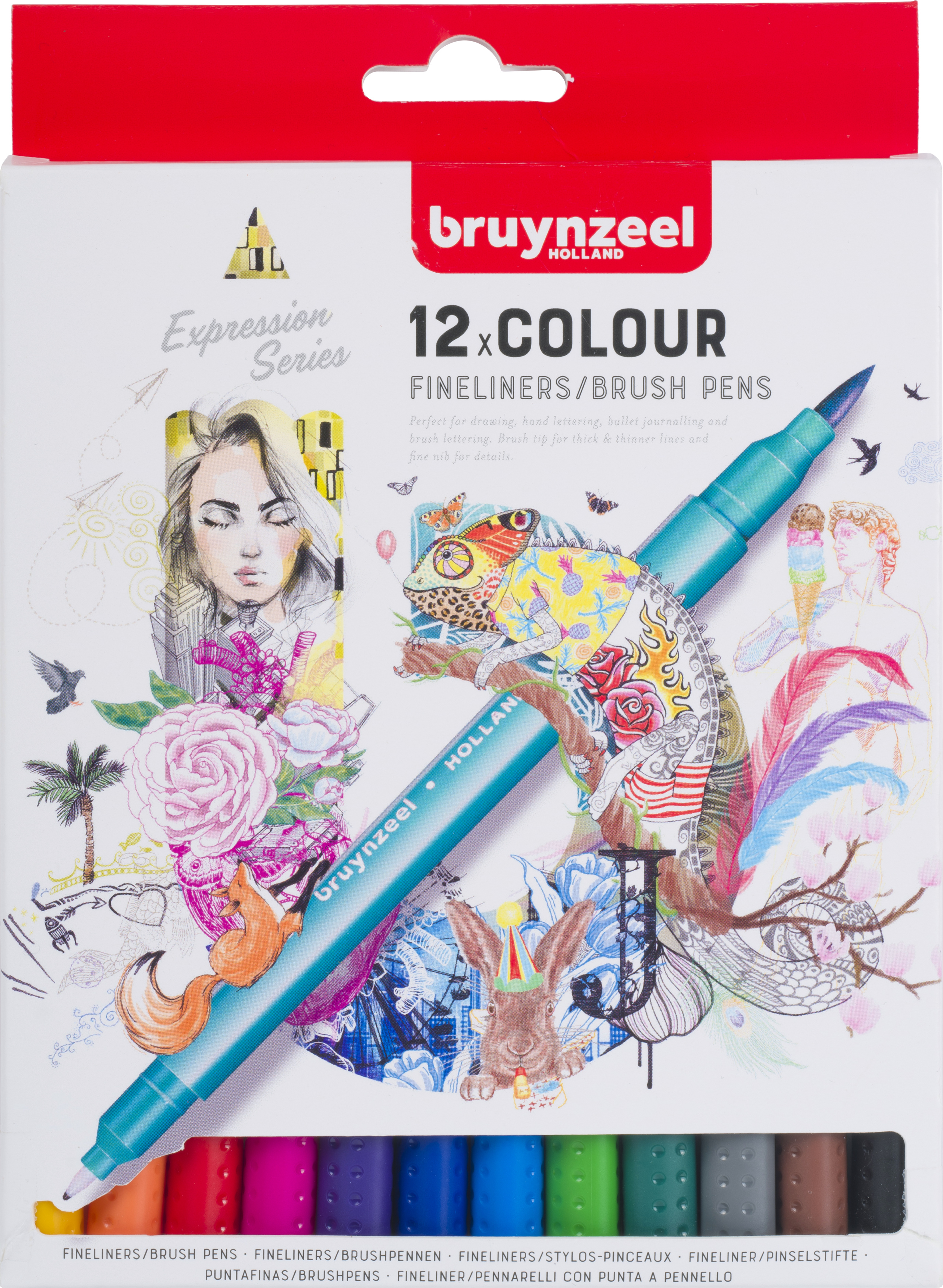 photo BRUYNZEEL Fineliner/Brushpen Set 60325012 assorti 12 pièces