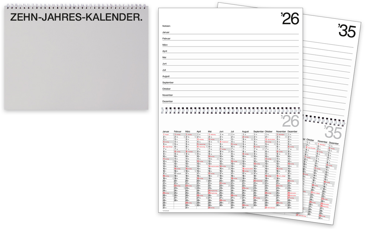 photo BÜHNER Calendrier de 10 ans DE 2026 ZK-Deckel-Si jusqu'à 2036 29.7x21cm