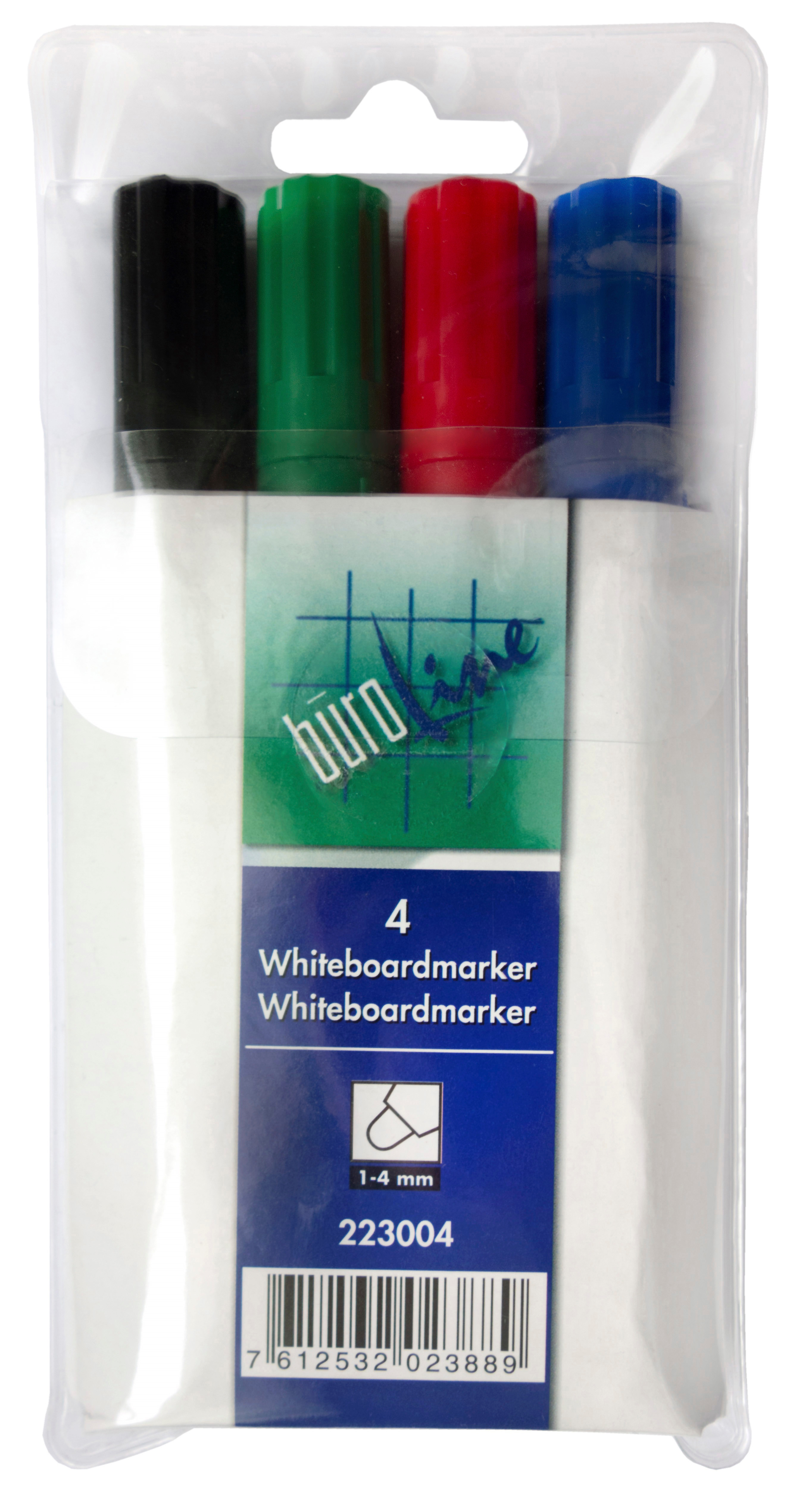 BÜROLINE Whiteboard Marker 1-4mm 223004 4 couleurs, étui