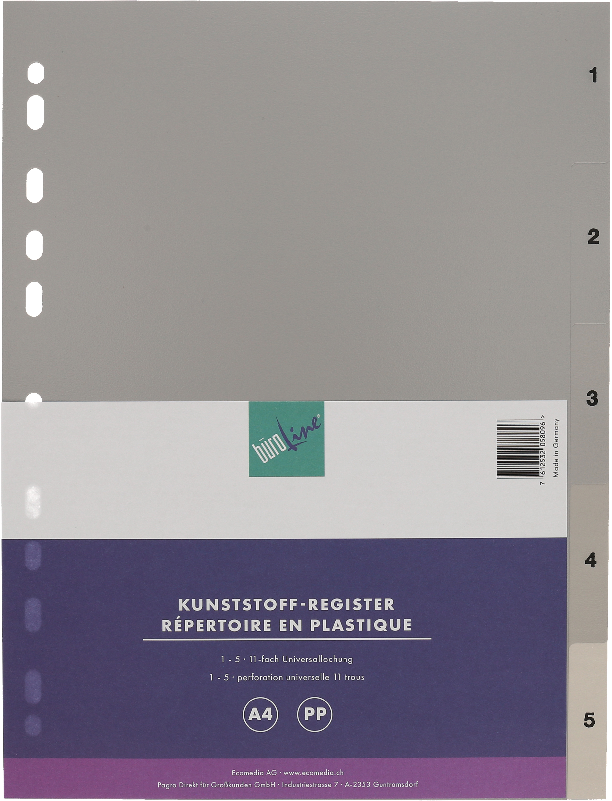 photo BÜROLINE Répertoires PP A4 40932 gris 1-5