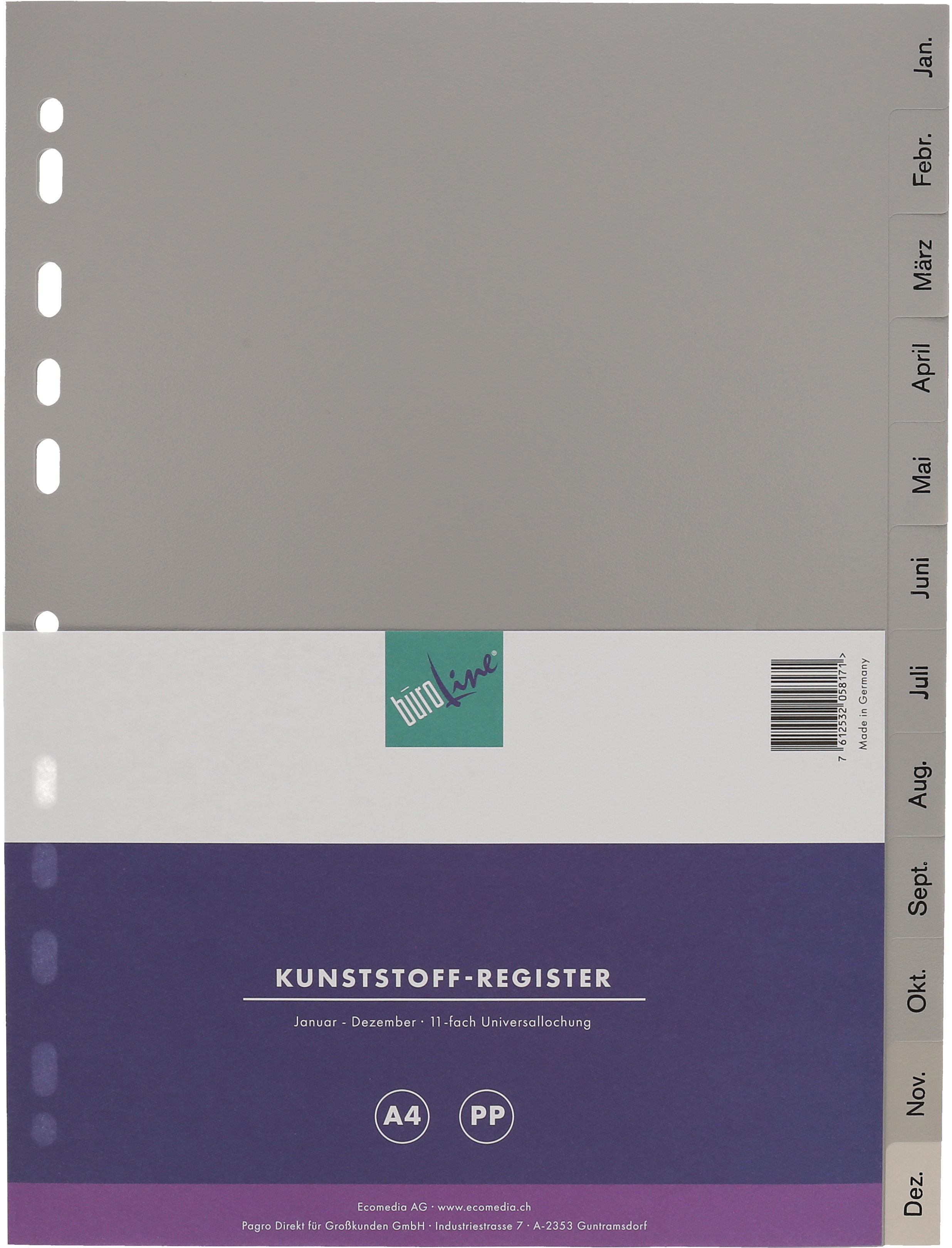 photo BÜROLINE Répertoires PP A4 40949 gris Jan-Dez AL