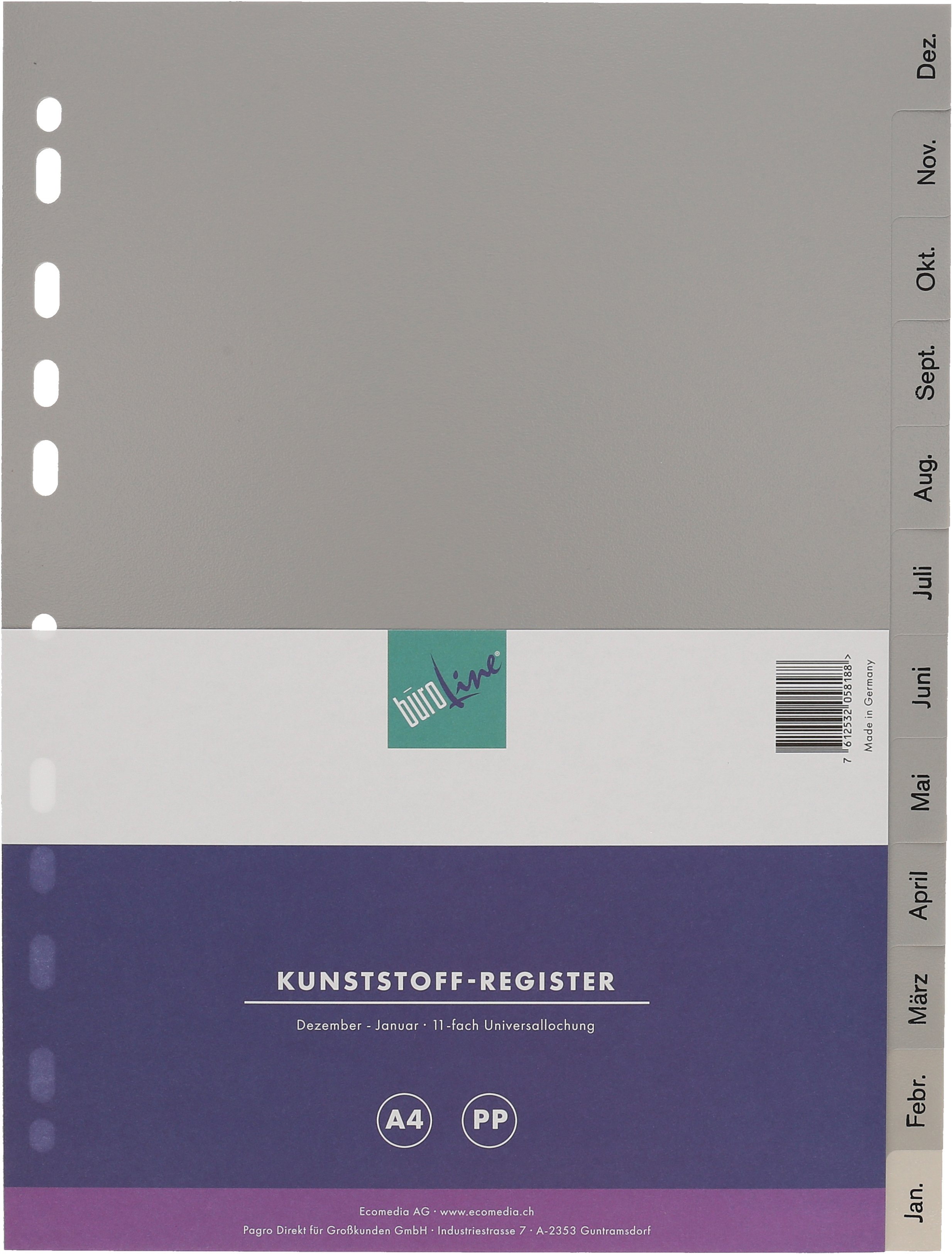 photo BÜROLINE Répertoires PP A4 40951 gris Dez-Jan AL