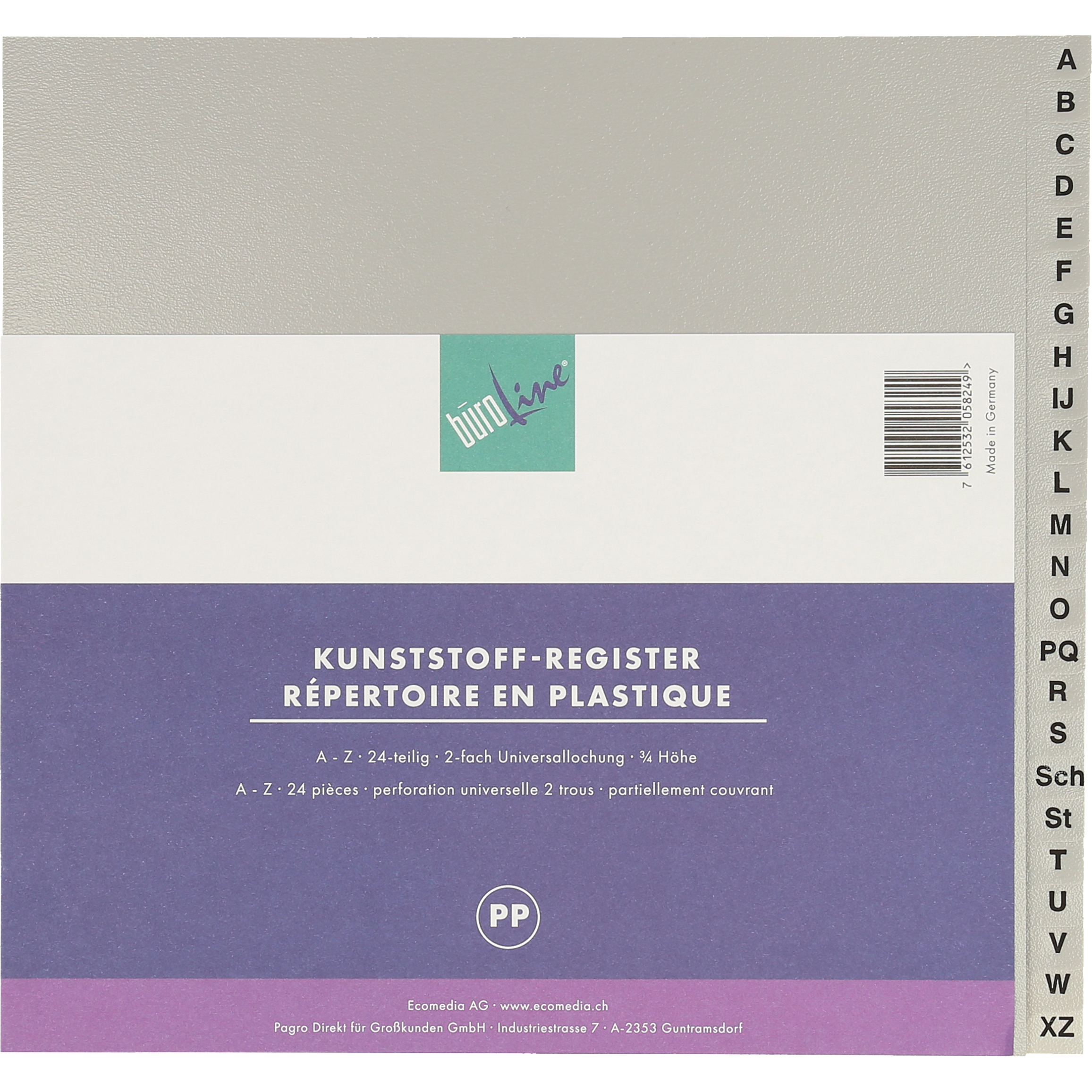 photo BÜROLINE Répertoires PP A4 3/4 h. 40958 gris A-Z 20 pcs.