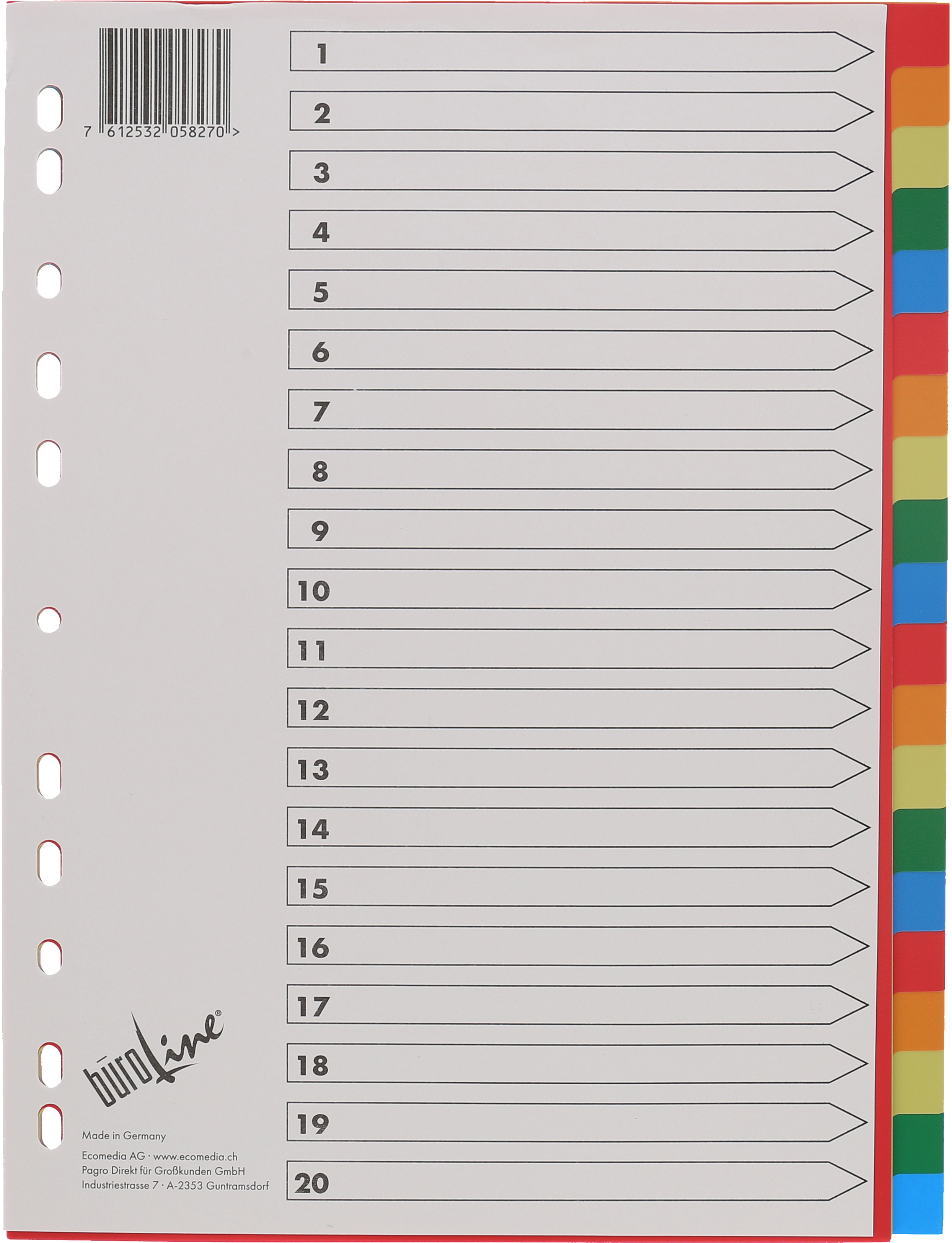 photo BÜROLINE Répertoires PP A4 40985 multicoloré 20pcs.