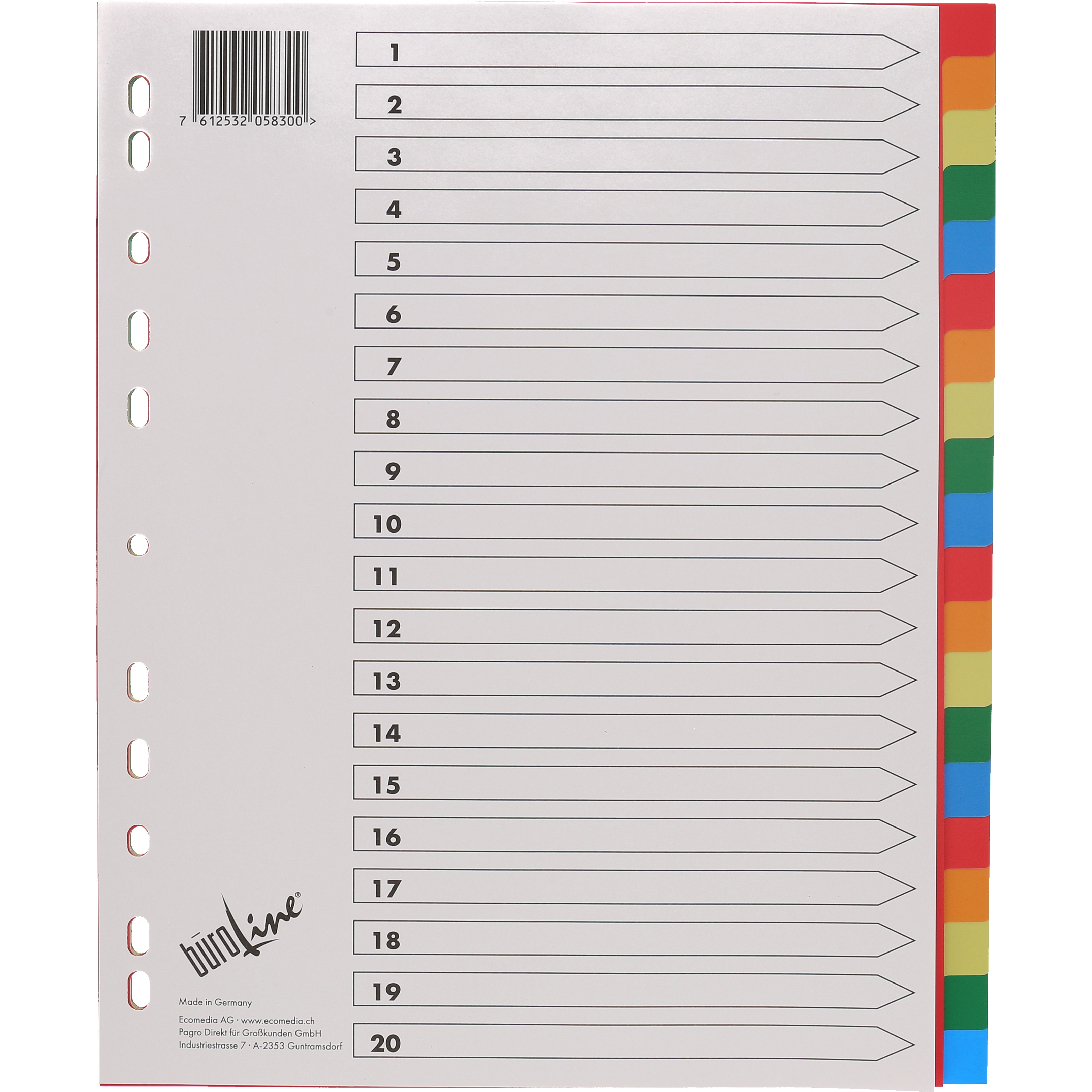 photo BÜROLINE Répertoires PP A4+ 40992 multicoloré 20 pcs.
