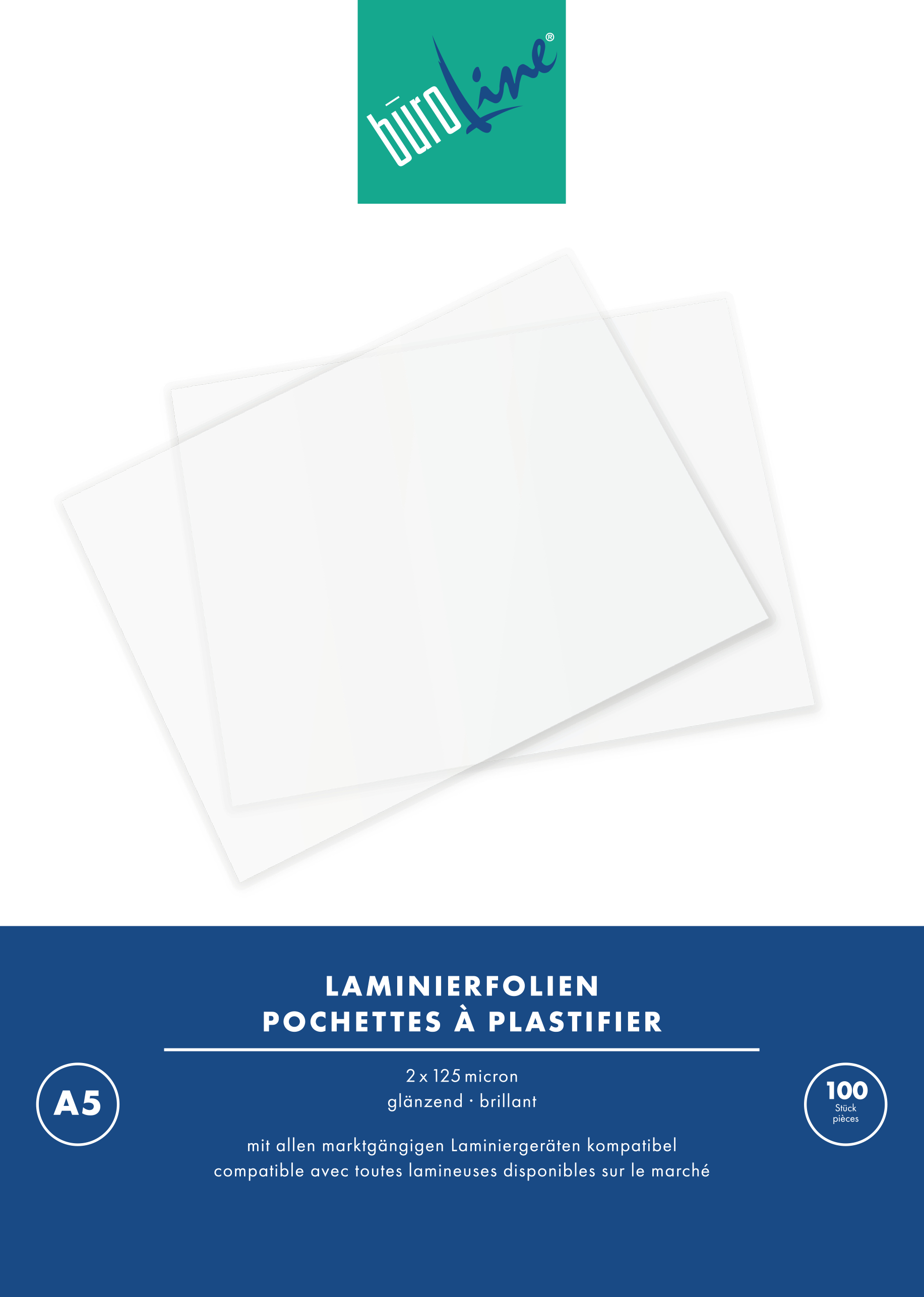 photo BÜROLINE Pochettes à plastifier A5 47140000 brillant, 125my 100 pcs.