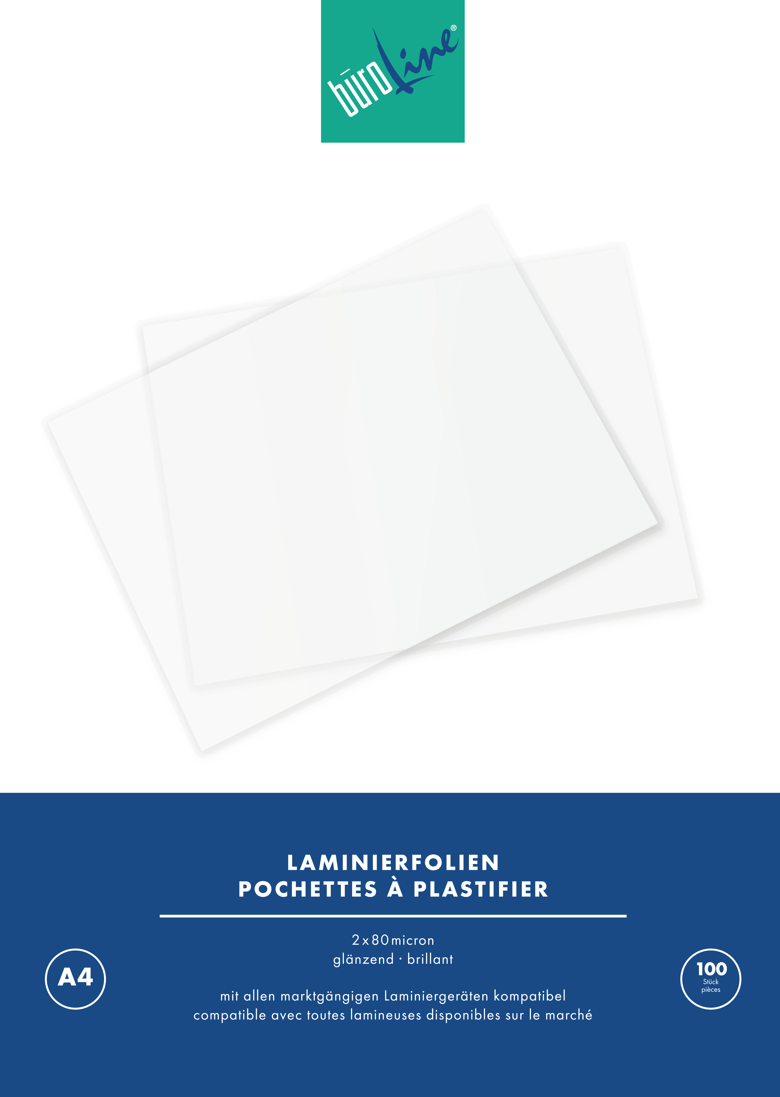 photo BÜROLINE Pochettes à plastifier A4 47150000 brillant, 80my 100 pcs.