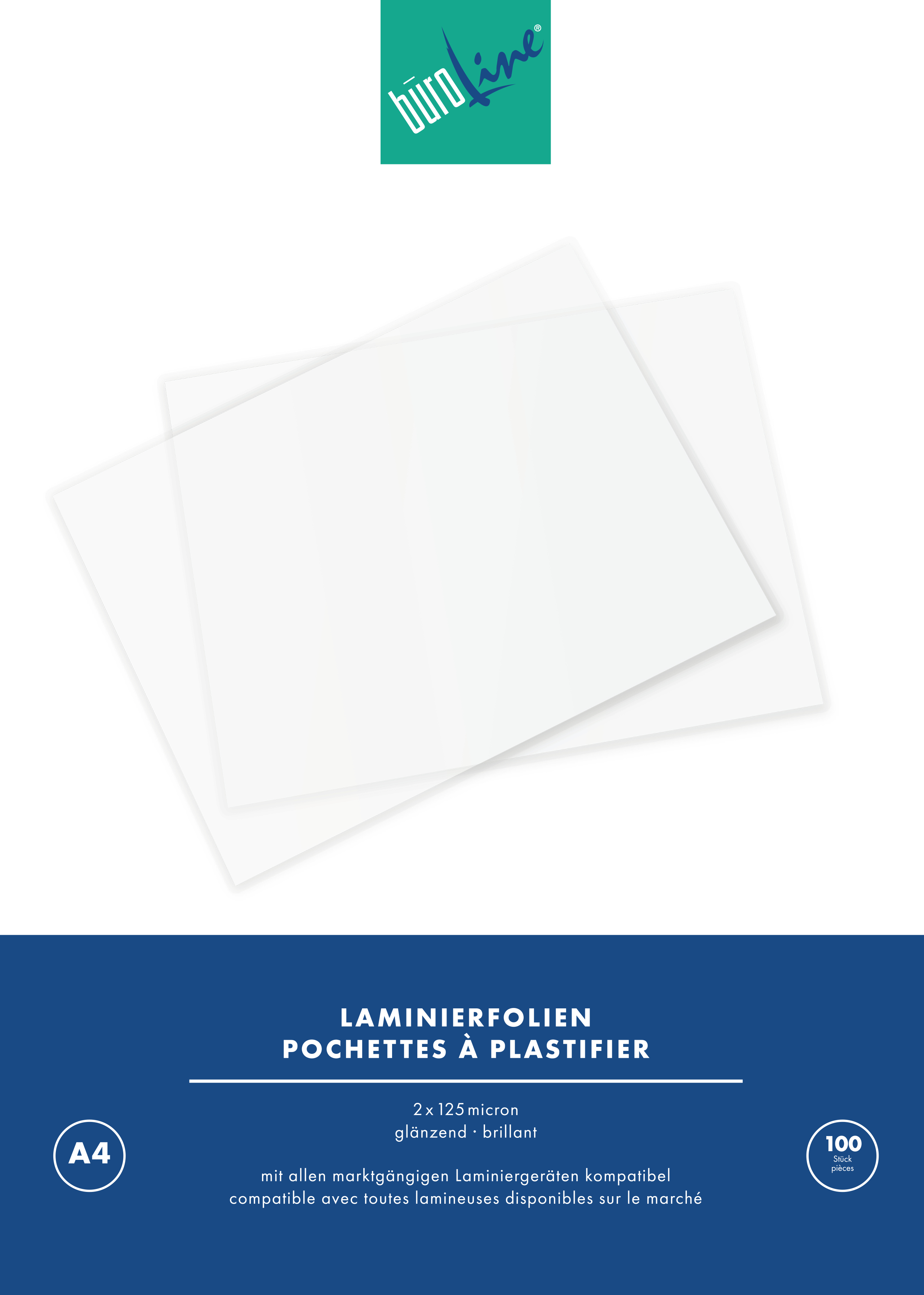 photo BÜROLINE Pochettes à plastifier A4 47160000 brillant, 125my 100 pcs.