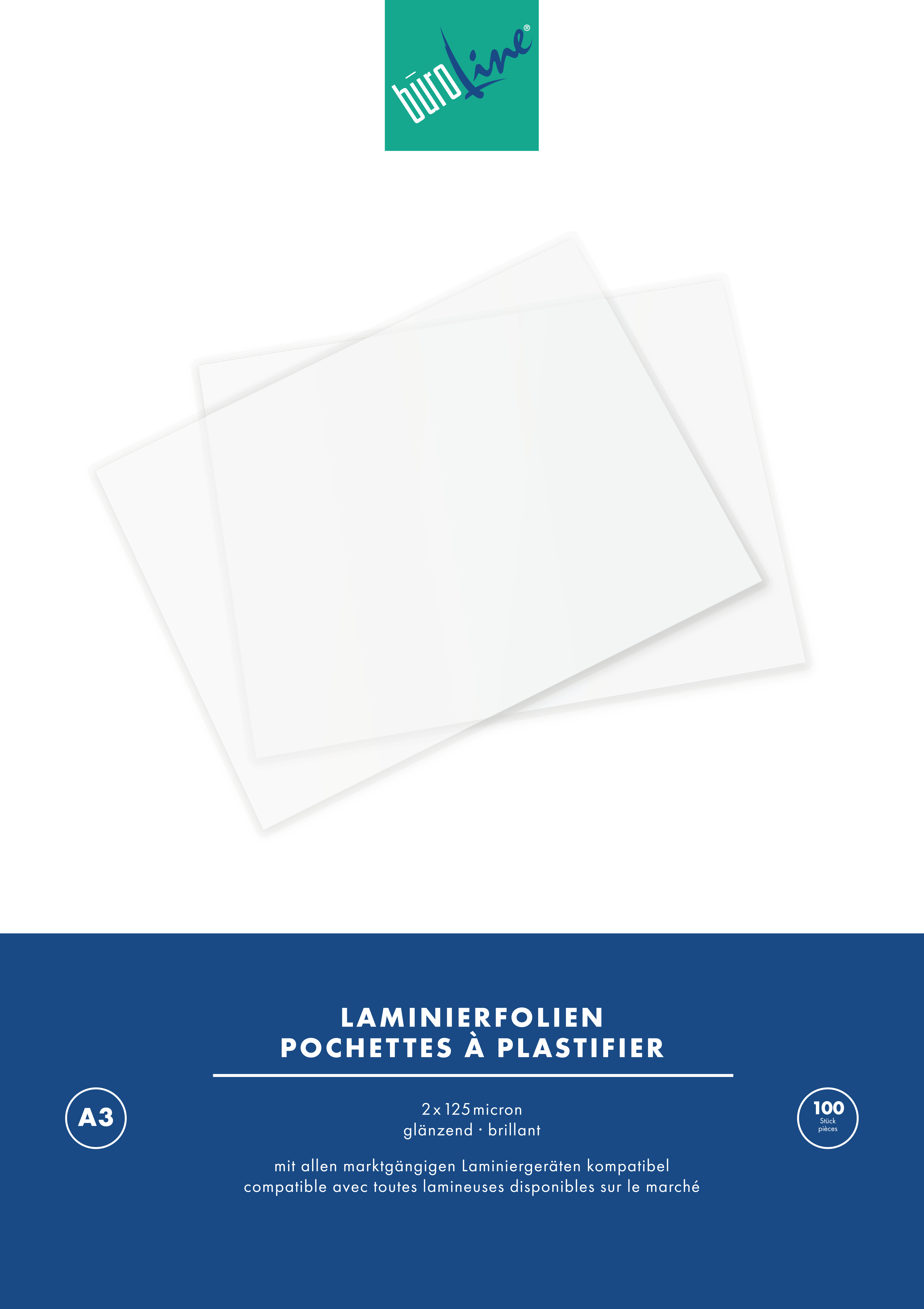 photo BÜROLINE Pochettes à plastifier A3 47180000 brillant, 125my 100 pcs.