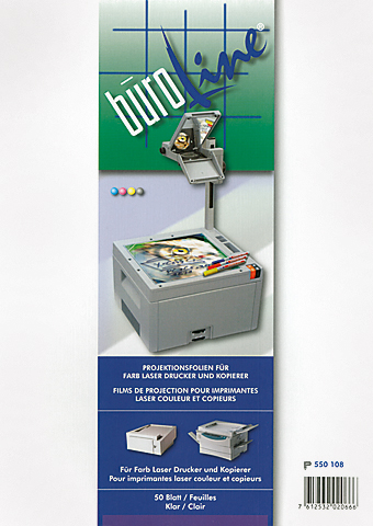 BÜROLINE Films de projection OHP A4 550108 imprim. laser 100 feuilles imprim. laser 100 feuilles