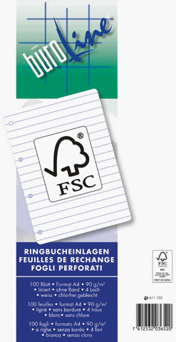 BÜROLINE Anneau liant insert FSC A4 611103 ligné 100 pcs.