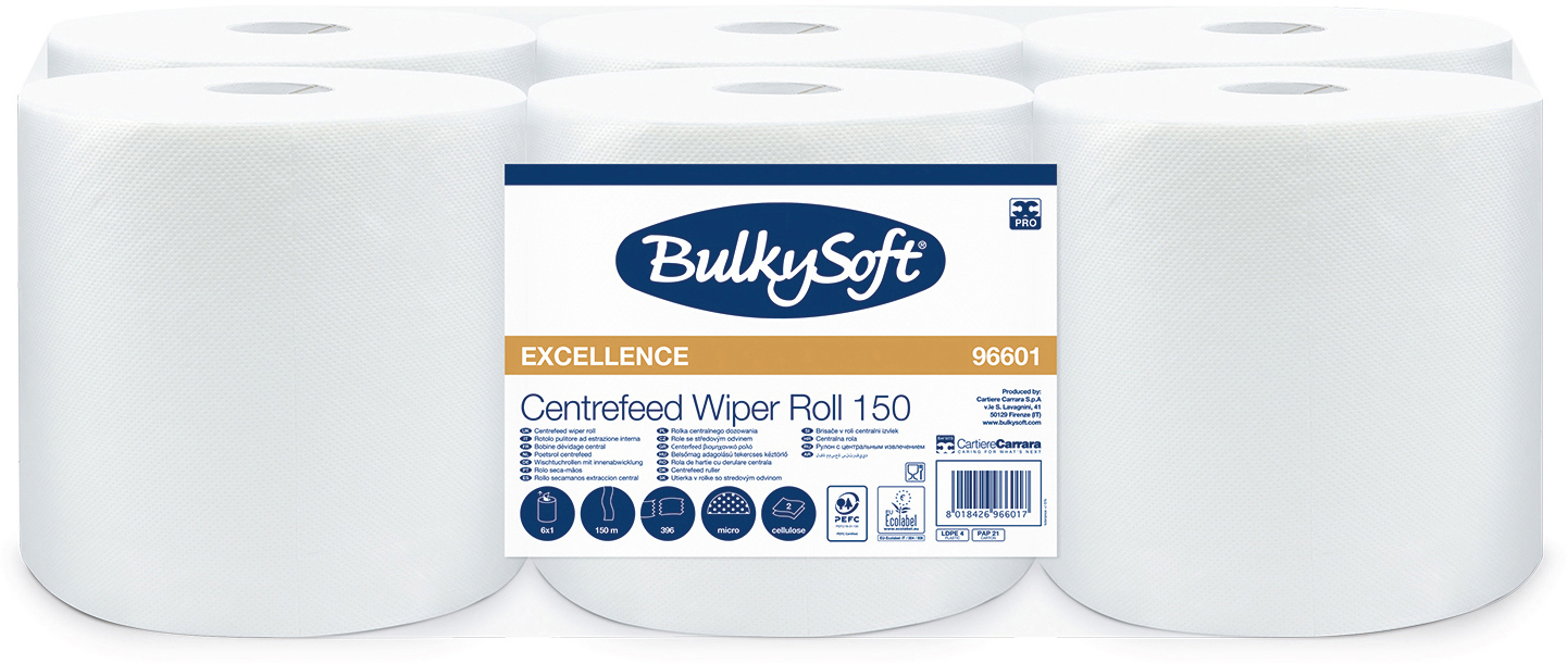 photo BULKYSOFT Rouleau de chiffons 2x 19x38cm 26137 Midi, Premium blanc 6 rouleaux