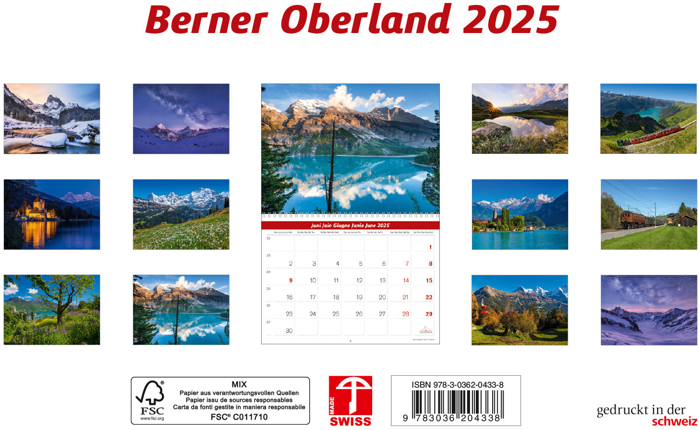 CALENDARIA Calendrier 2025 783036204338 Berner Oberland ML 31.5x23cm
