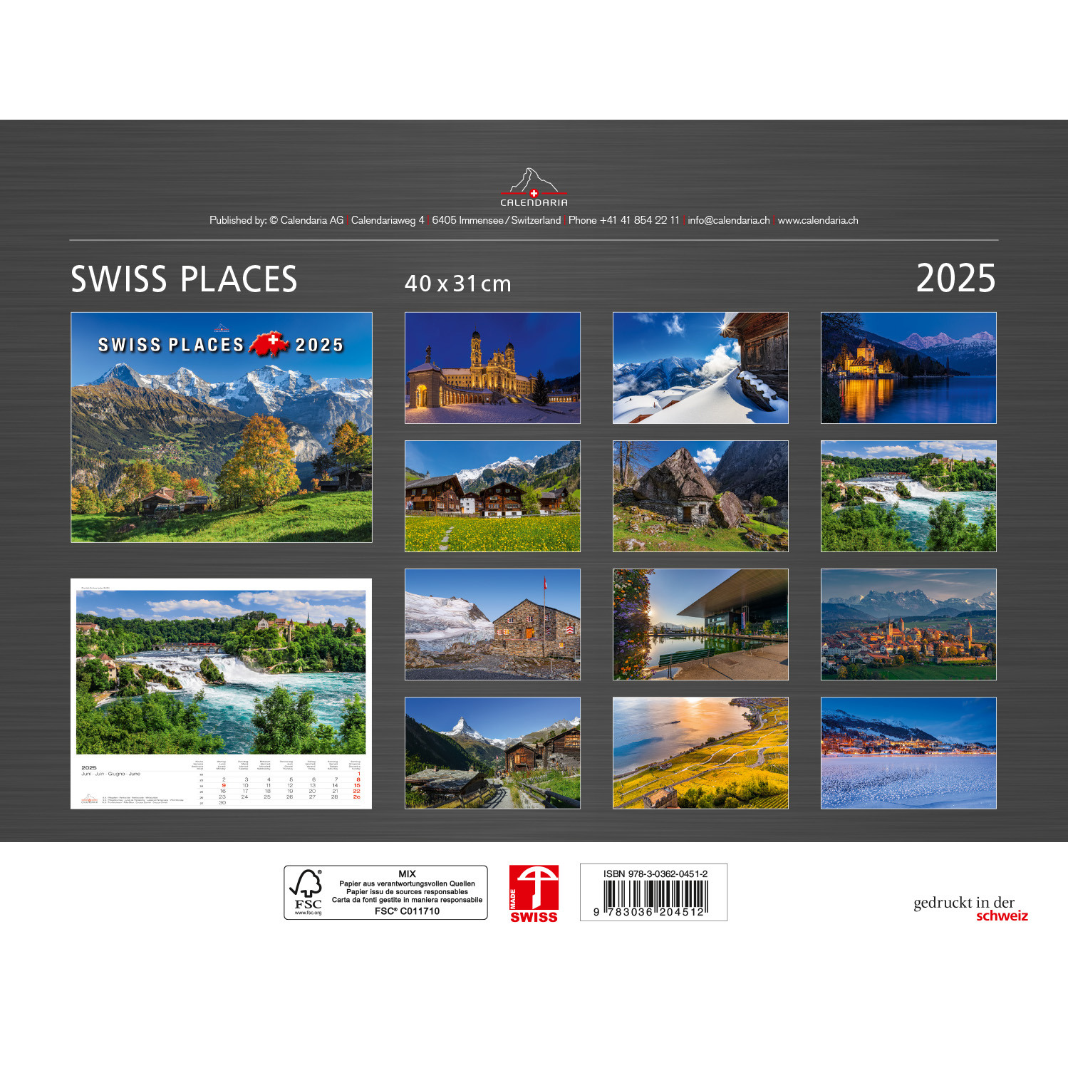 CALENDARIA Calendrier 2025 783036204512 Swiss Places ML 40x31cm
