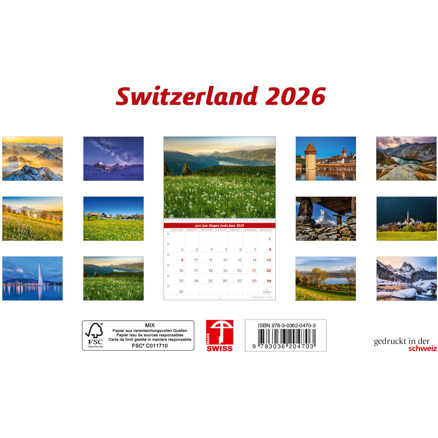 CALENDARIA Calendrier 2025 783036204703 Switzerland ML 31.5x23cm