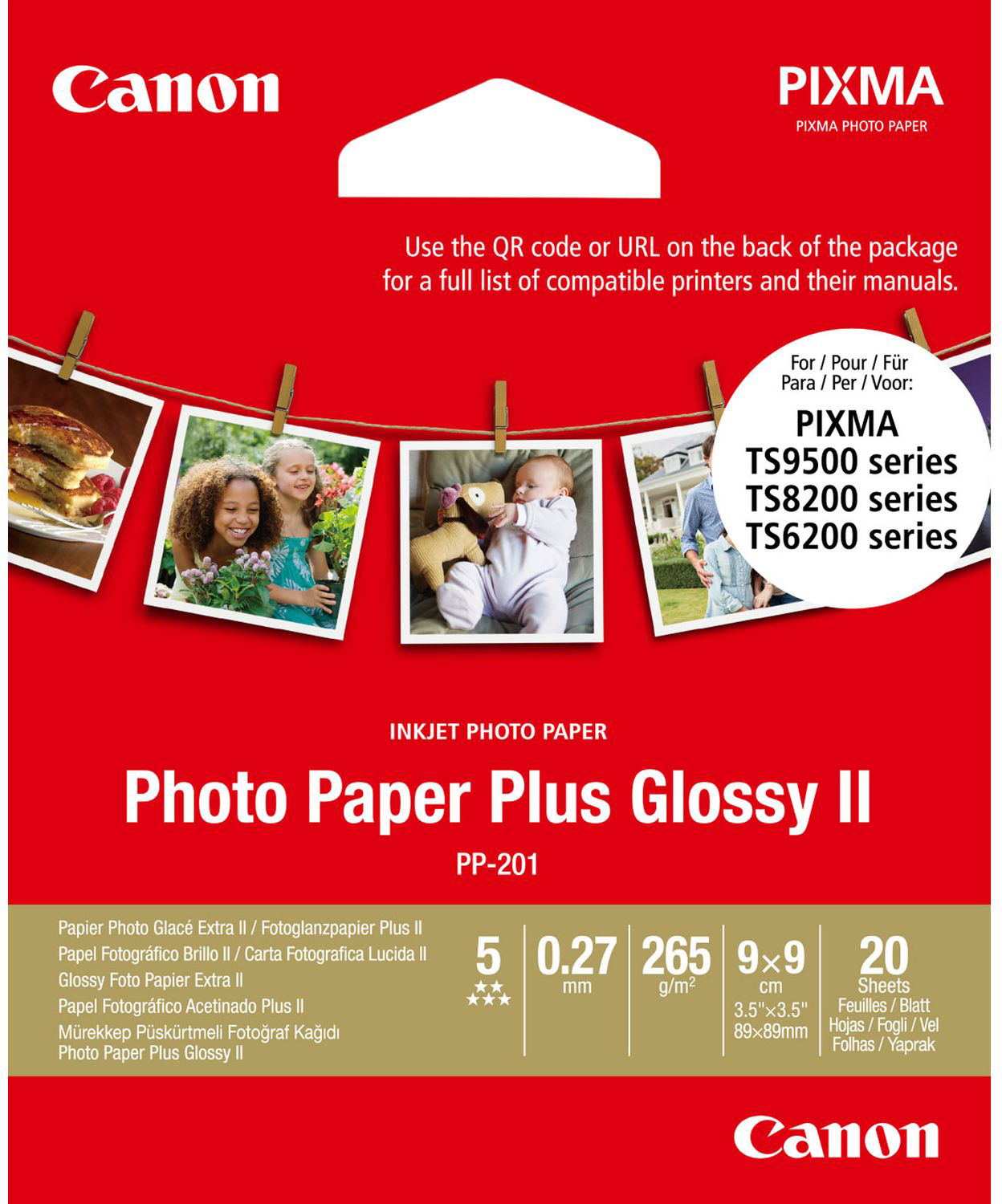 CANON Photo Paper Plus 265g 9x9cm PP201 9x9 InkJet glossy II 20 feuilles