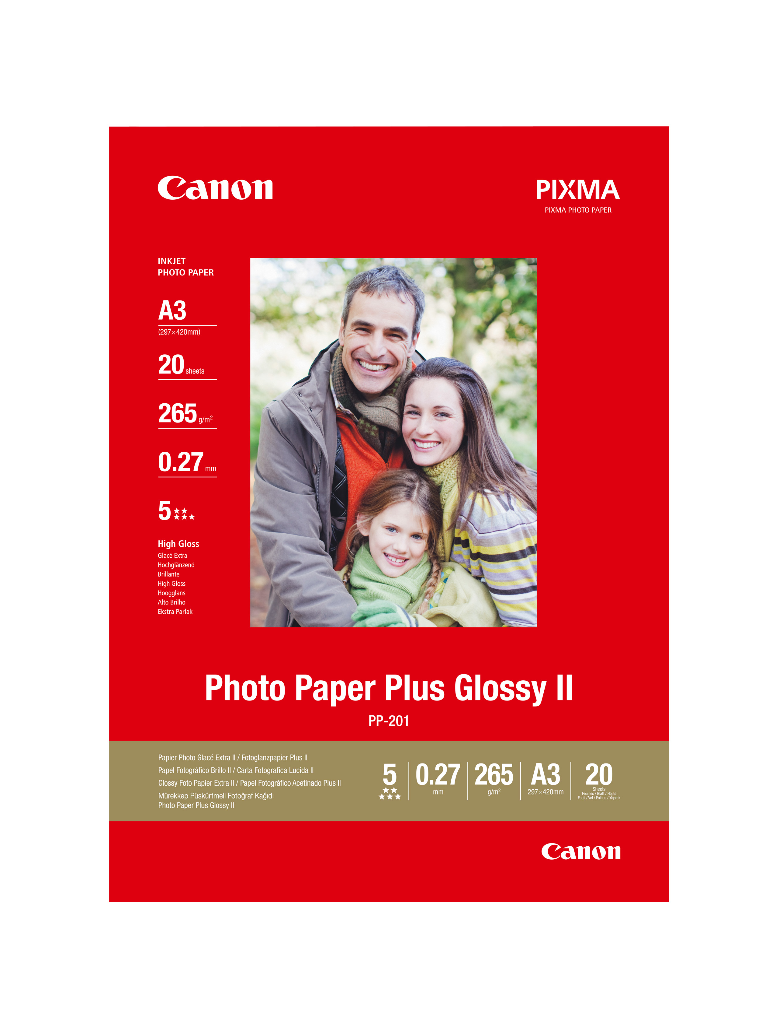 CANON Photo Paper Plus 265g A3 PP201A3 InkJet glossy II 20 feuilles