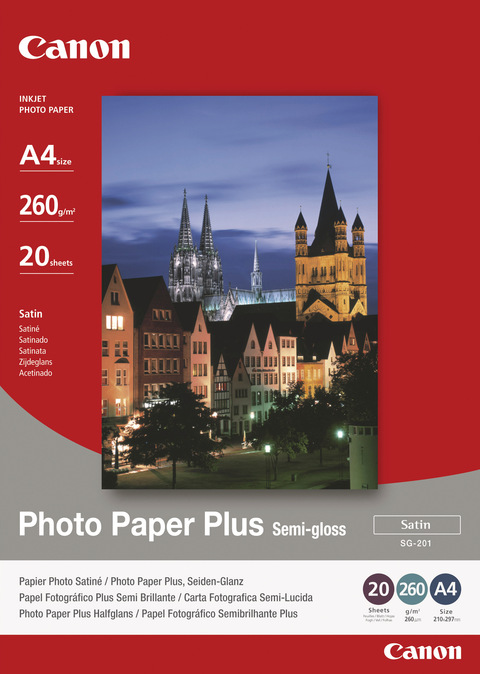 CANON Photo Paper Plus 260g A4 SG201A4 PIXMA, semi-glossy 20 flles