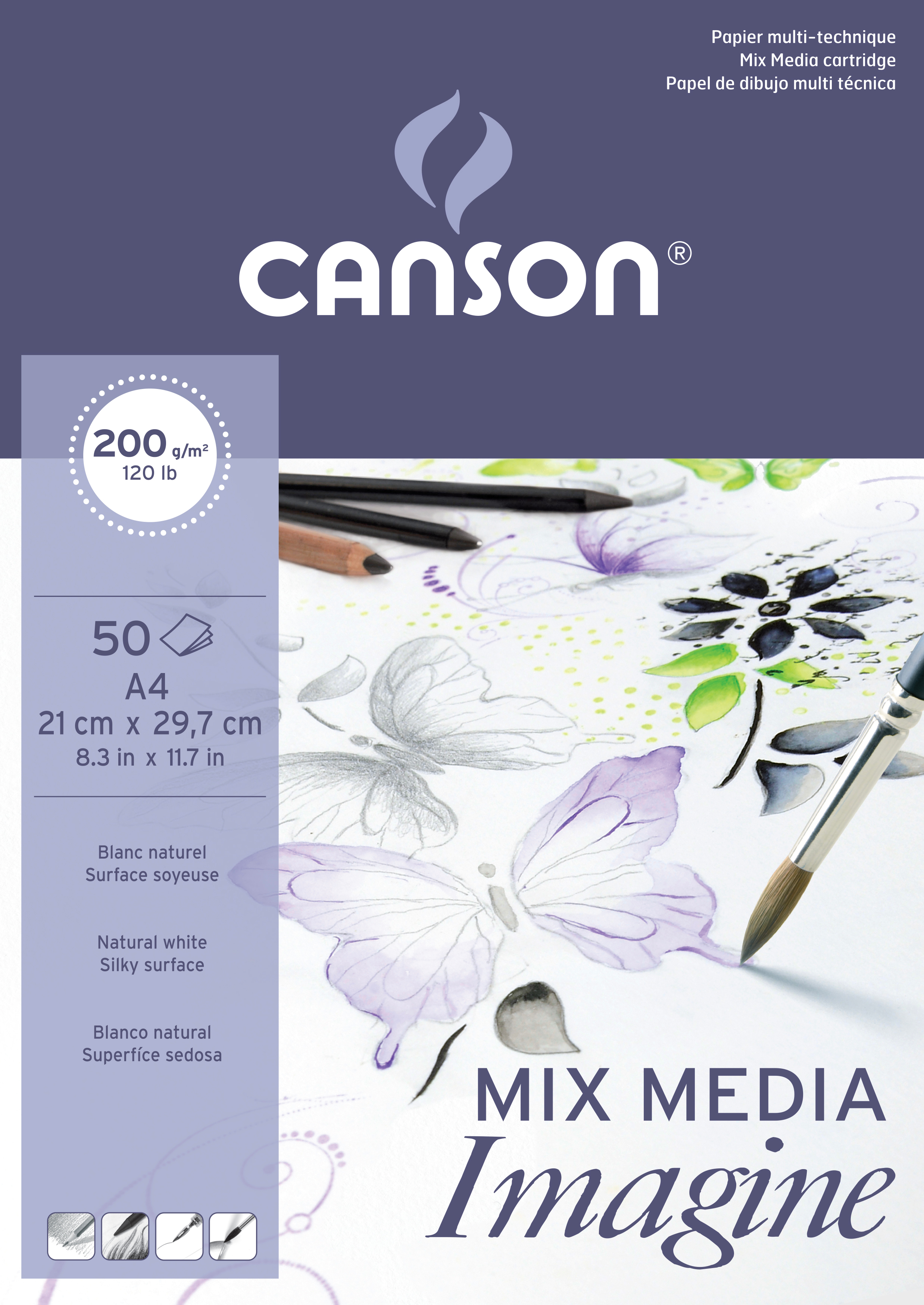 CANSON Blocs de papier dessin A4 200006008 200g, blanc 50 feuilles