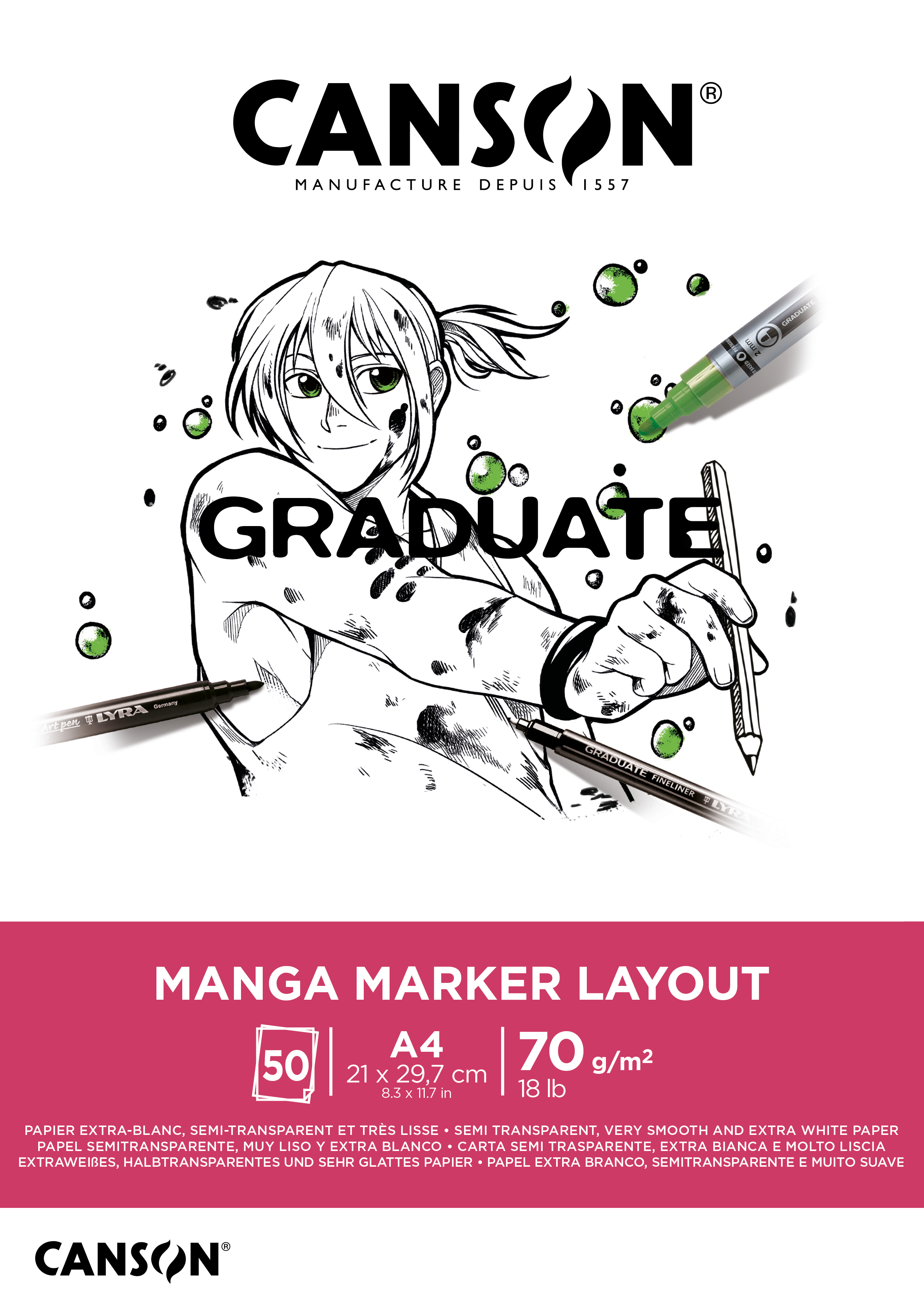 CANSON Graduate Manga Marker A4 31250P024 50 flles, blance, 70g
