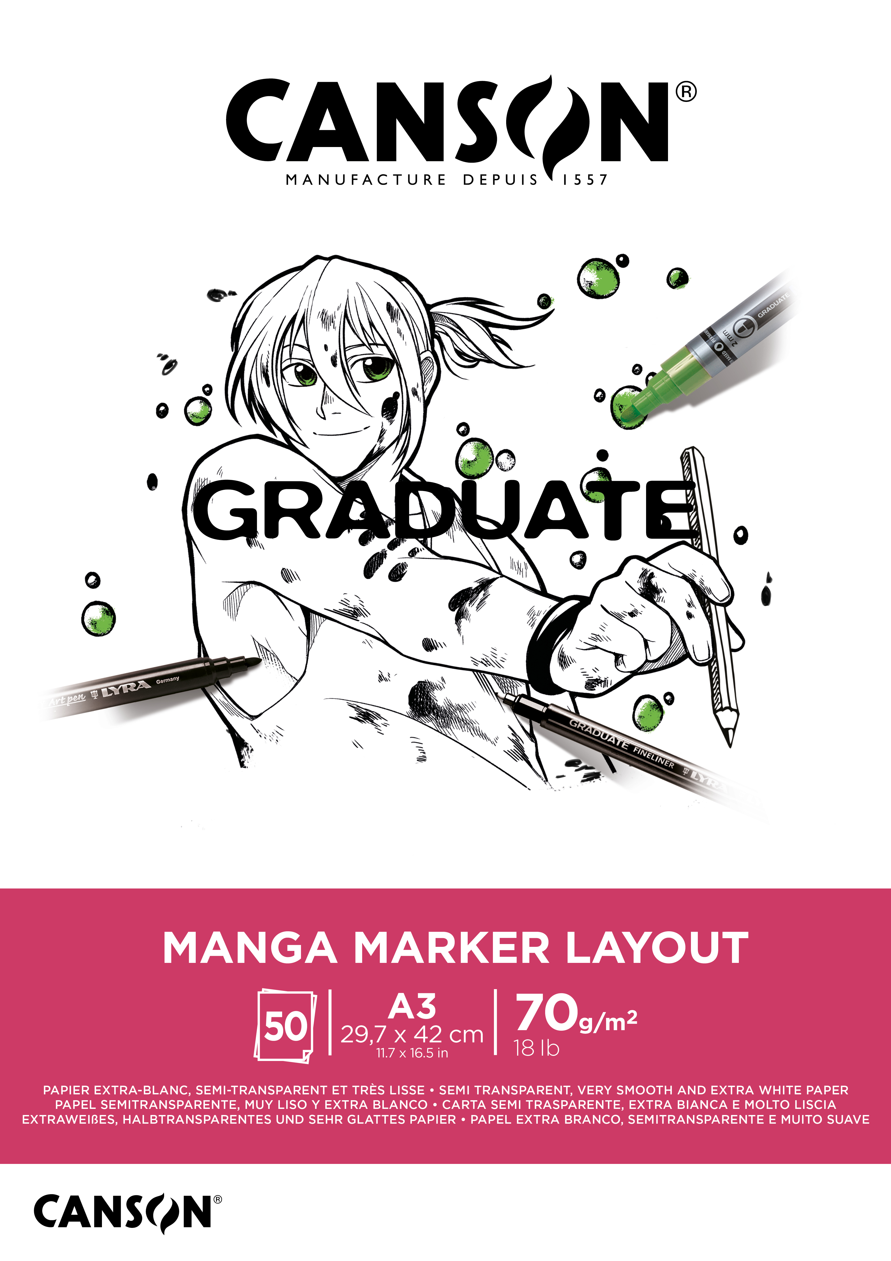 CANSON Graduate Manga Marker A3 31250P025 50 flles, blance, 70g