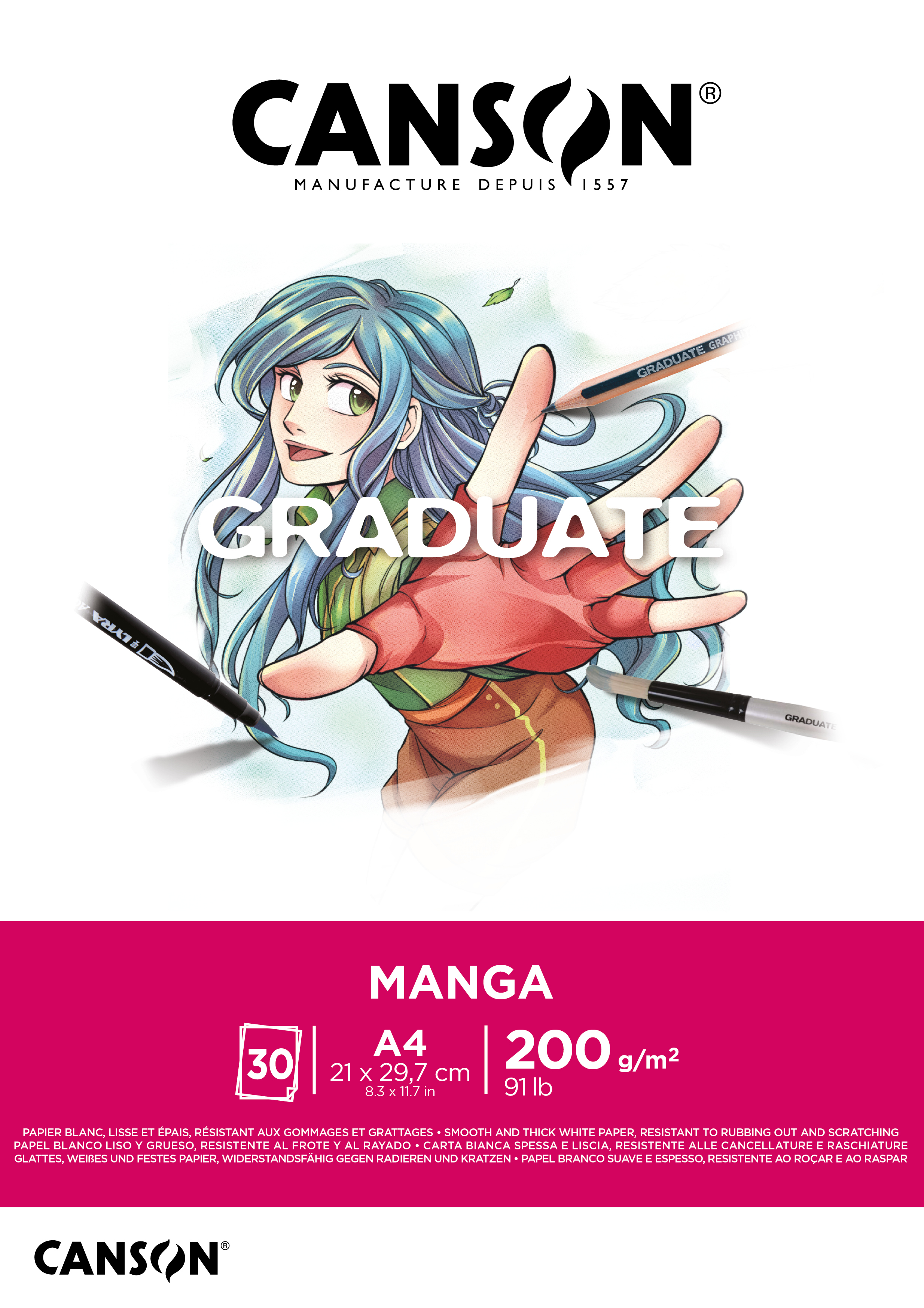 CANSON Graduate Manga A4 31250P030 30 flles, blance, 200g