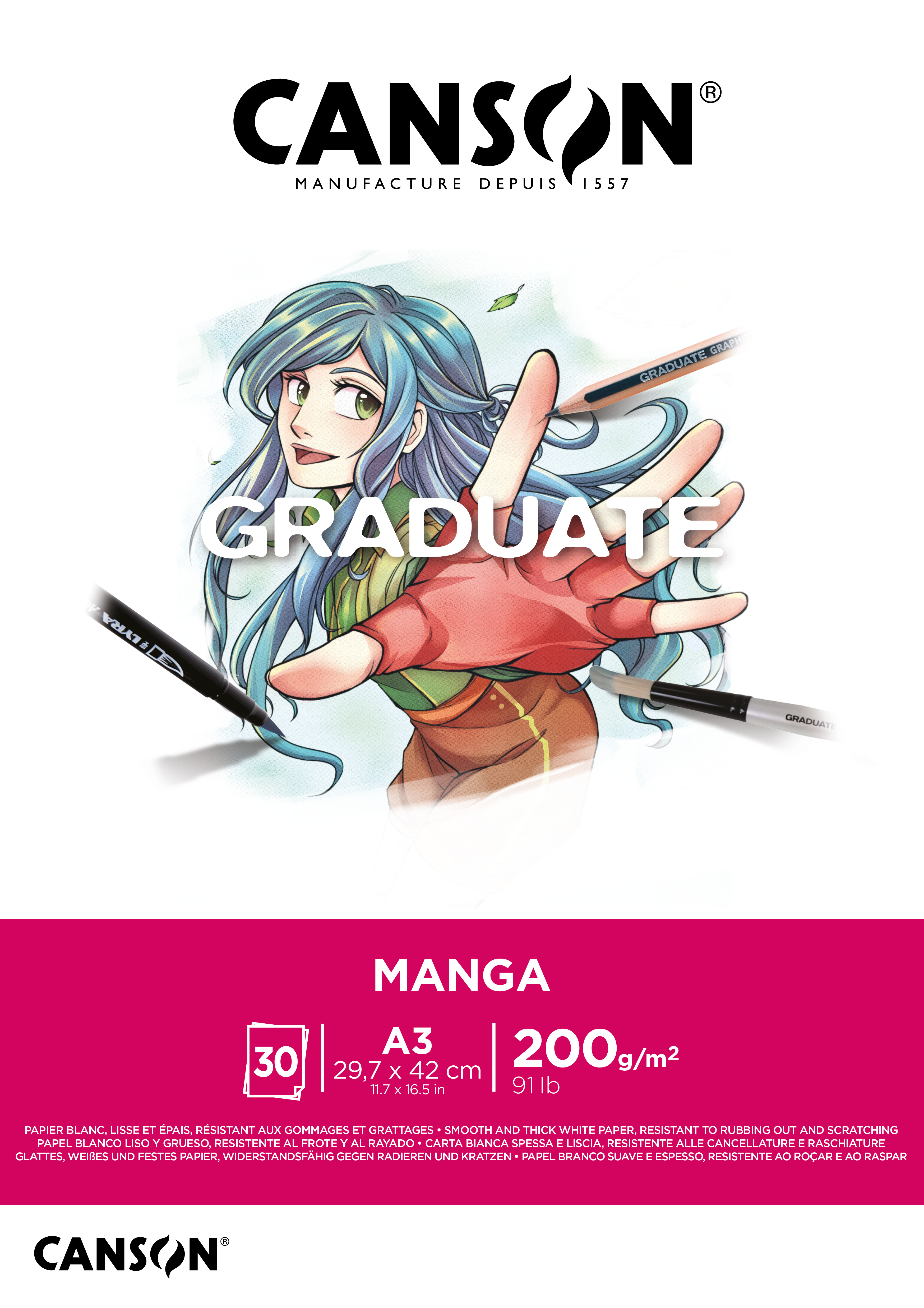 CANSON Graduate Manga A3 31250P031 30 flles, blance, 200g