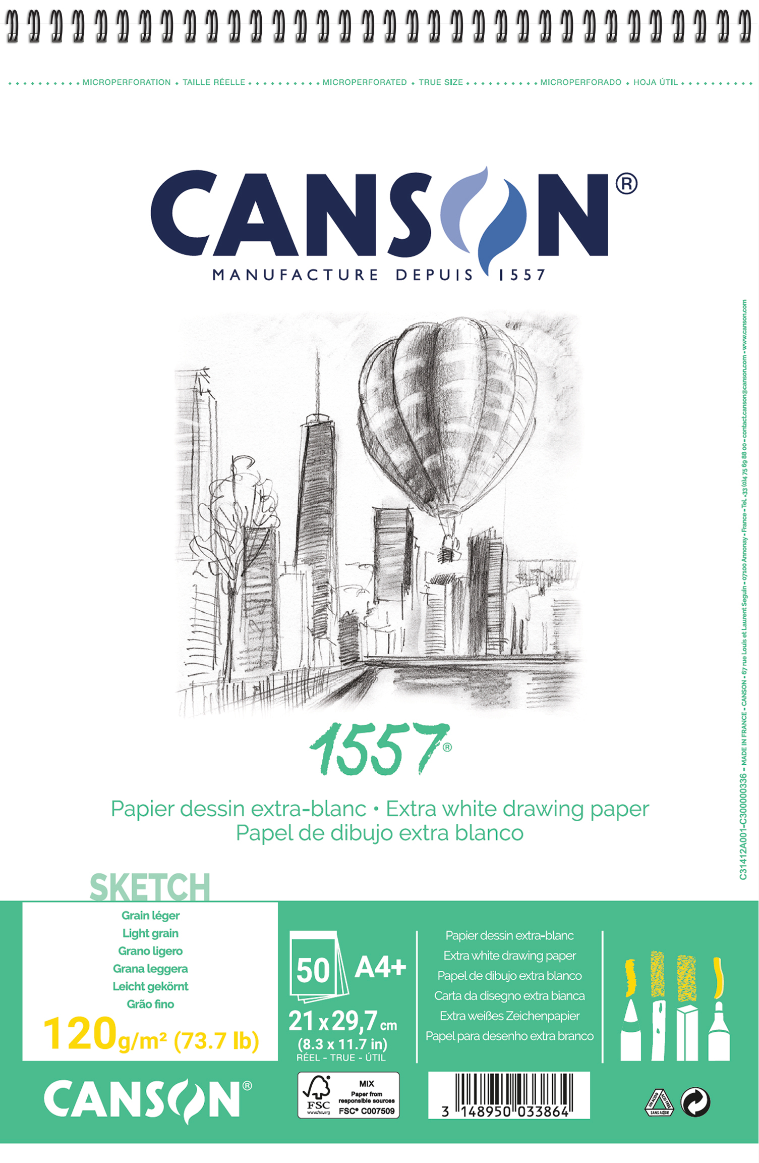 CANSON Papier à croquis A4 31412A001 120g, blanc 50 feuilles