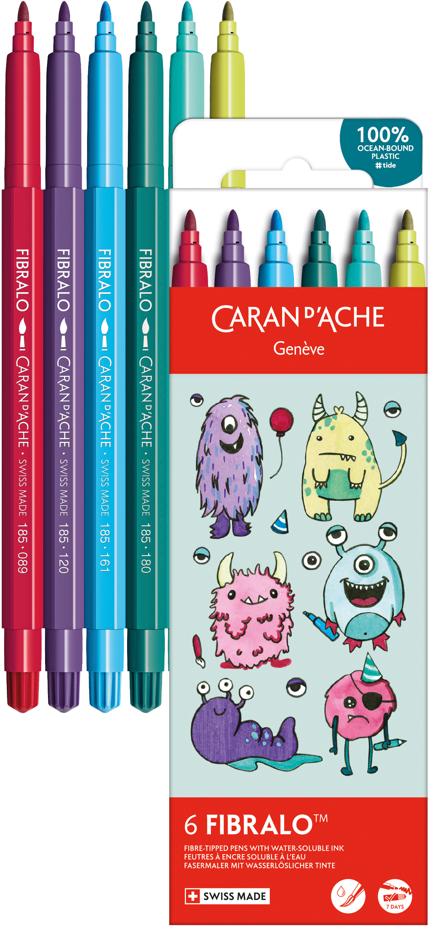 photo CARAN D'ACHE Stylo fibre Fibralo Kawaii 185.801 Funny Monsters 6 pièces