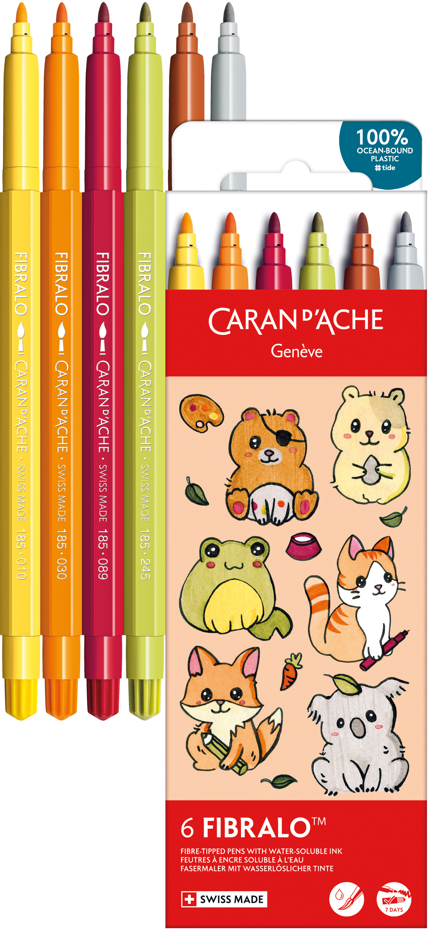 photo CARAN D'ACHE Stylo fibre Fibralo Kawaii 185.803 Cute Animals 6 pièces