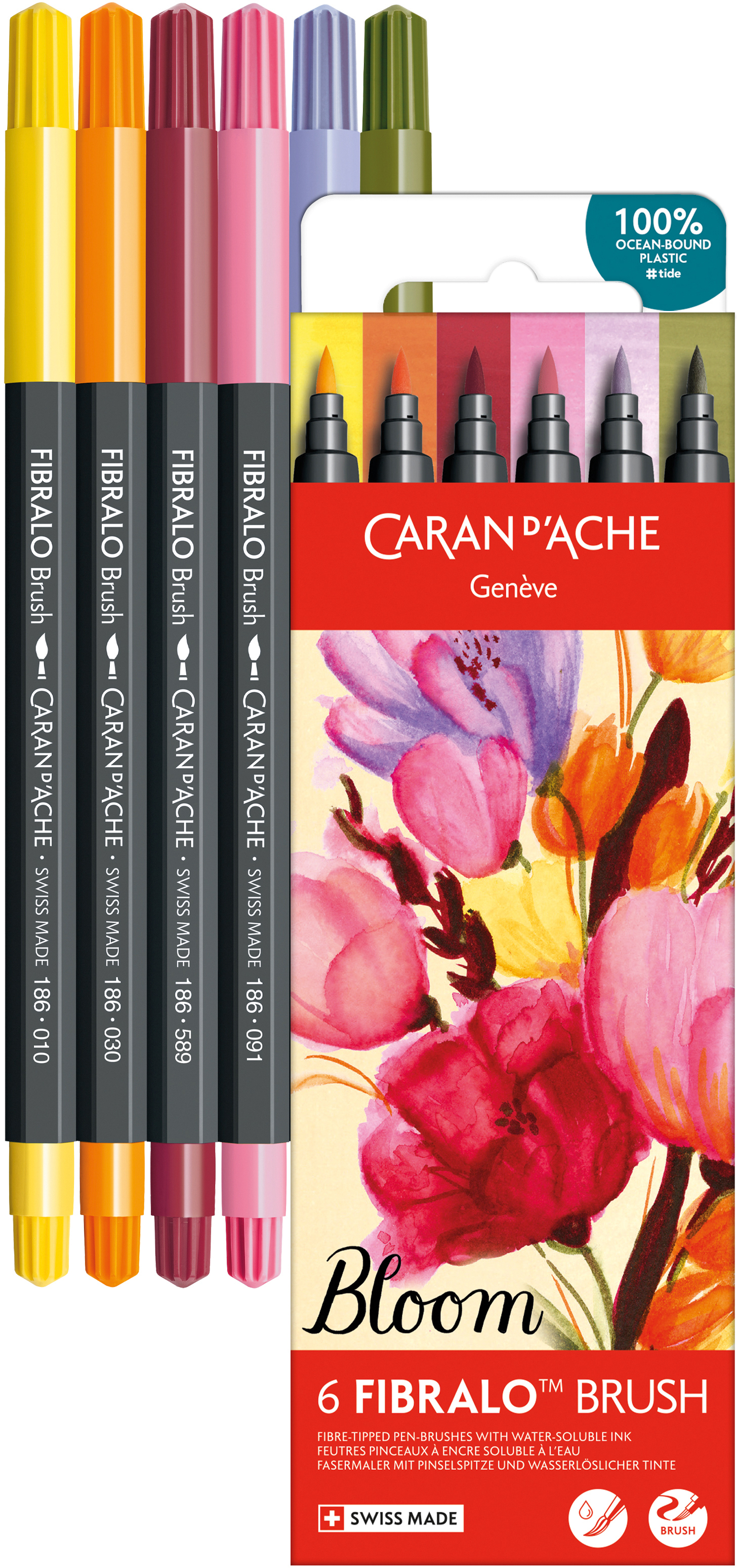 photo CARAN D'ACHE Classic Fibralo Brush 0.5-5mm 186.806 Bloom 6 pièces