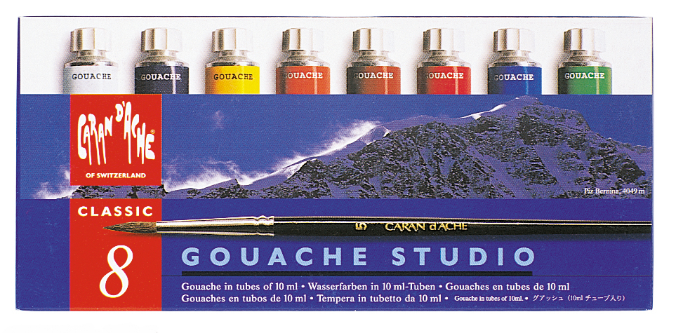 CARAN D'ACHE Couleur opaque Gouache 2001.408 8 couleurs brosse