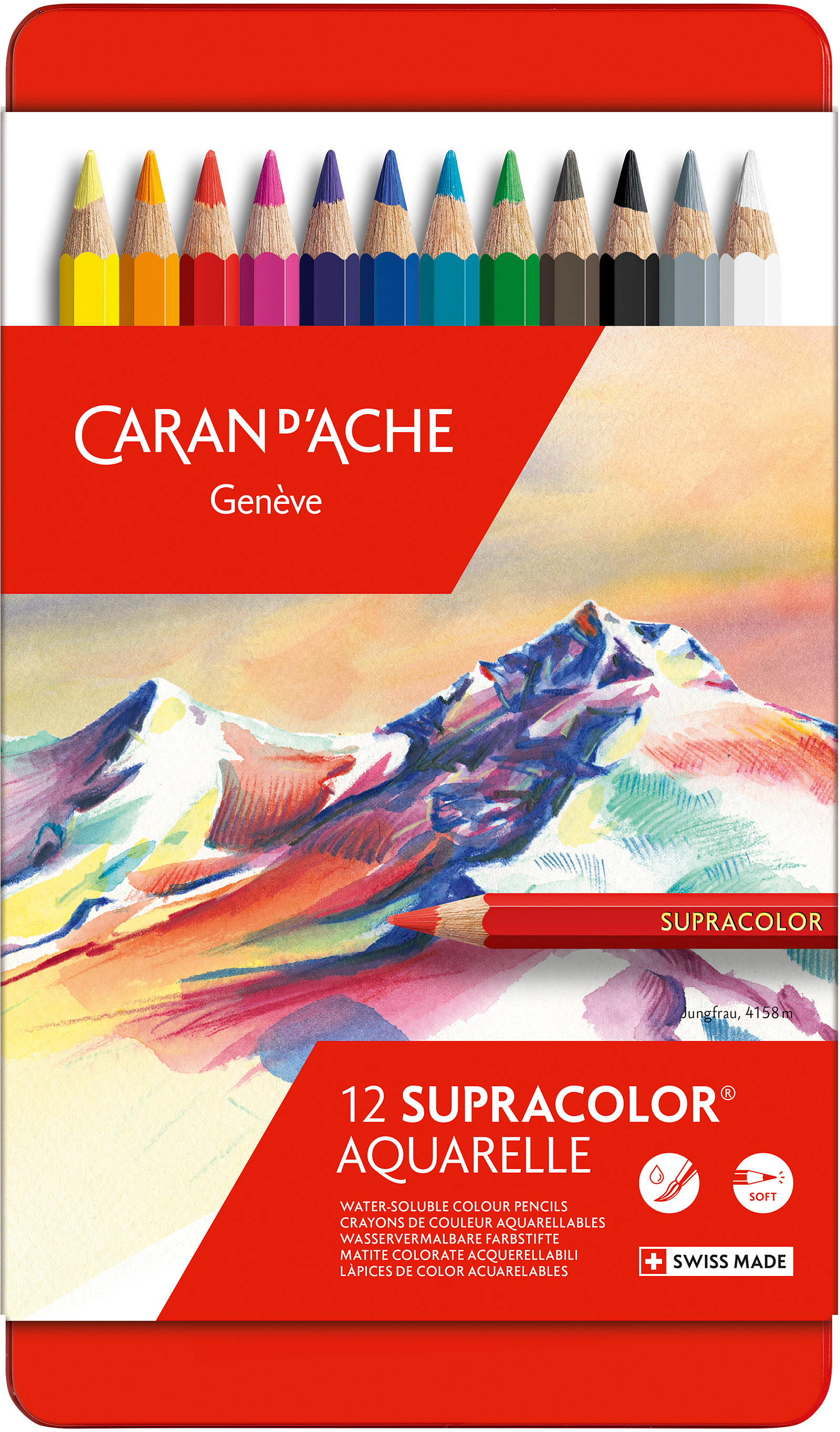 CARAN D'ACHE Crayon coul. Supracolor 3,8mm 3888.312 ass. boite mét. 12 piece