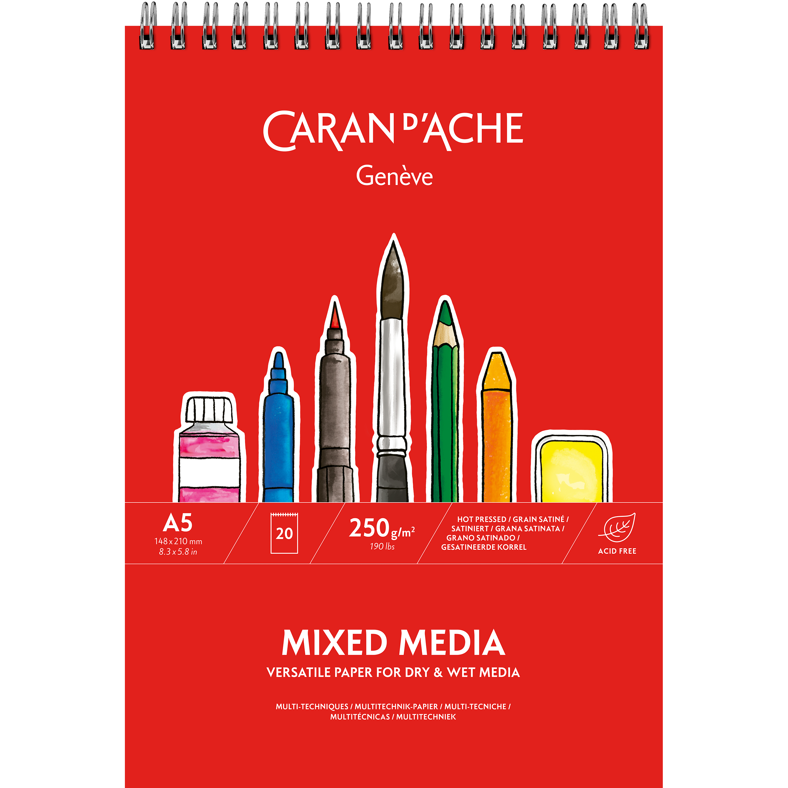 photo CARAN D'ACHE Bloc à dessin à spirale A5 454.115 250g/m2 20 feuilles