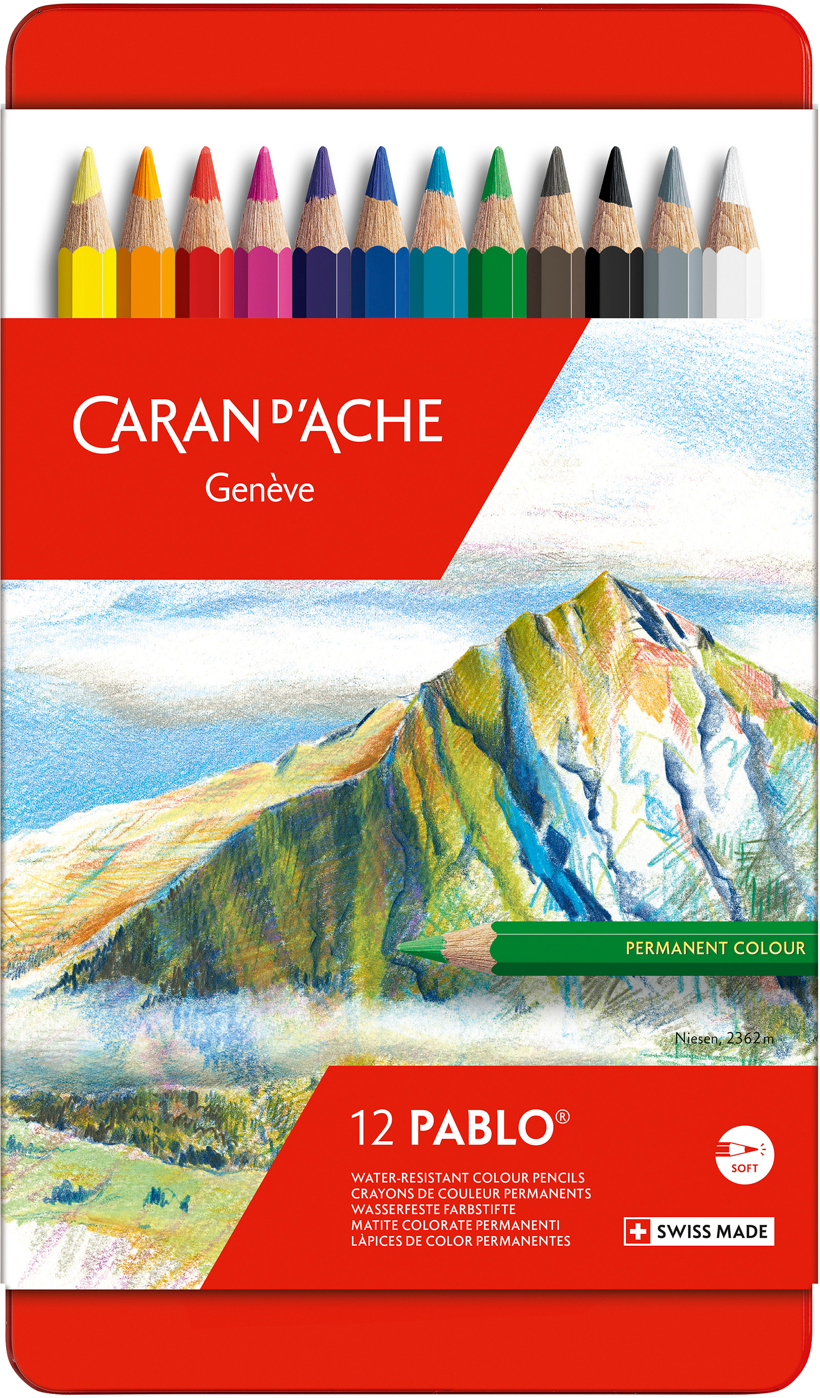 CARAN D'ACHE Crayon de couleur Pablo 666.312 12 couleurs